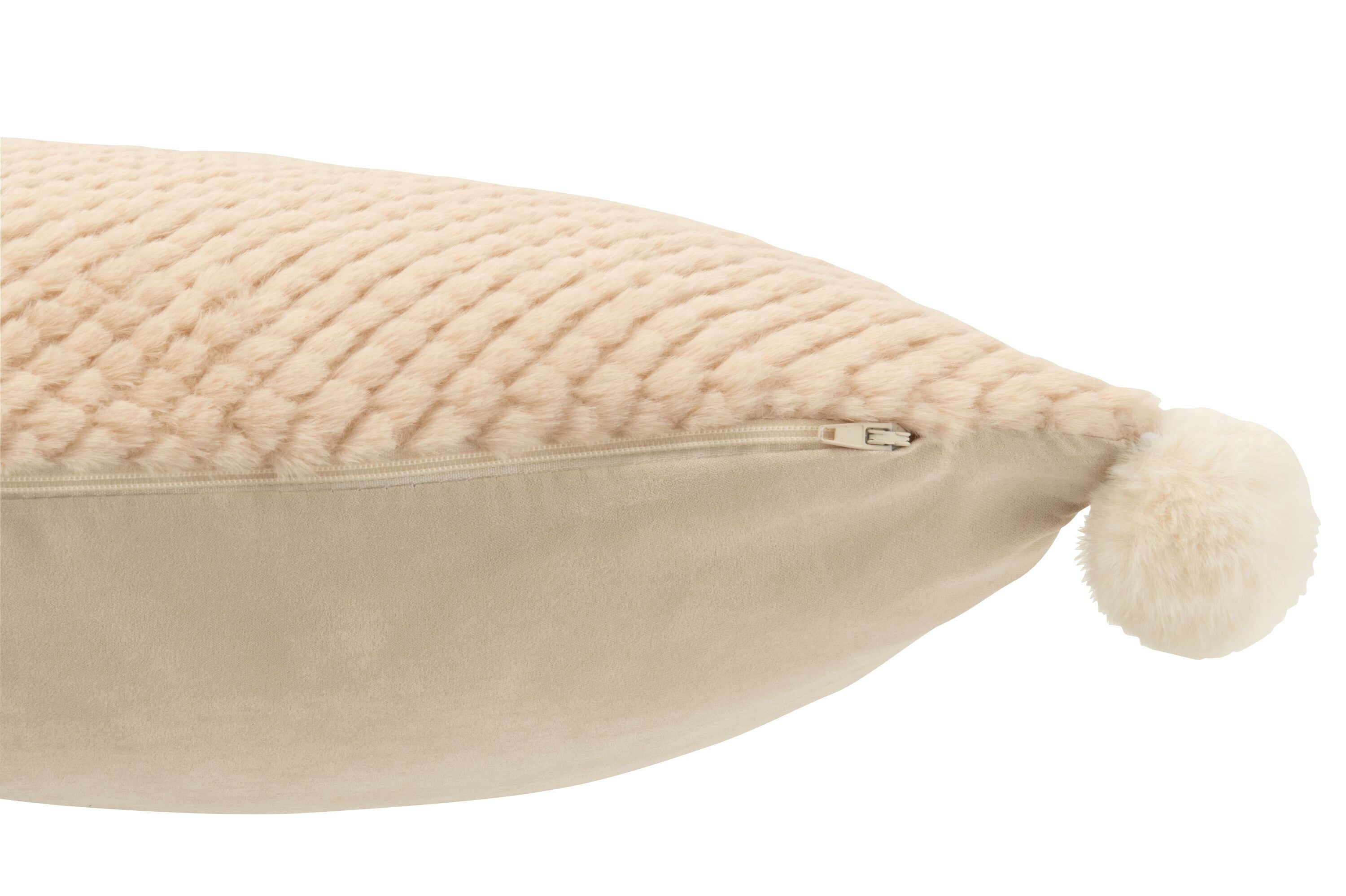 Kussen Zacht Pompons Polyester Beige - J-LINE