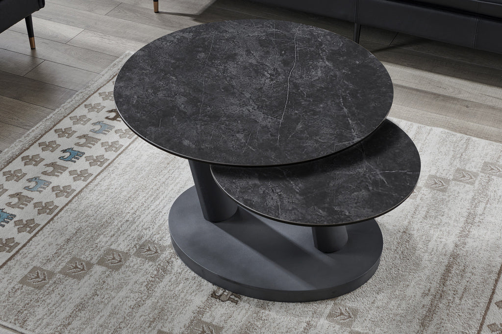 Salontafel 'Sapporo' Rond Draaibaar Steen Donkergrijs - RS