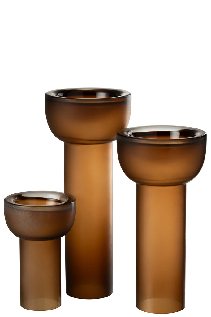 Vaas/Kaarsenhouder Yoko Glas Bruin L - J-LINE
