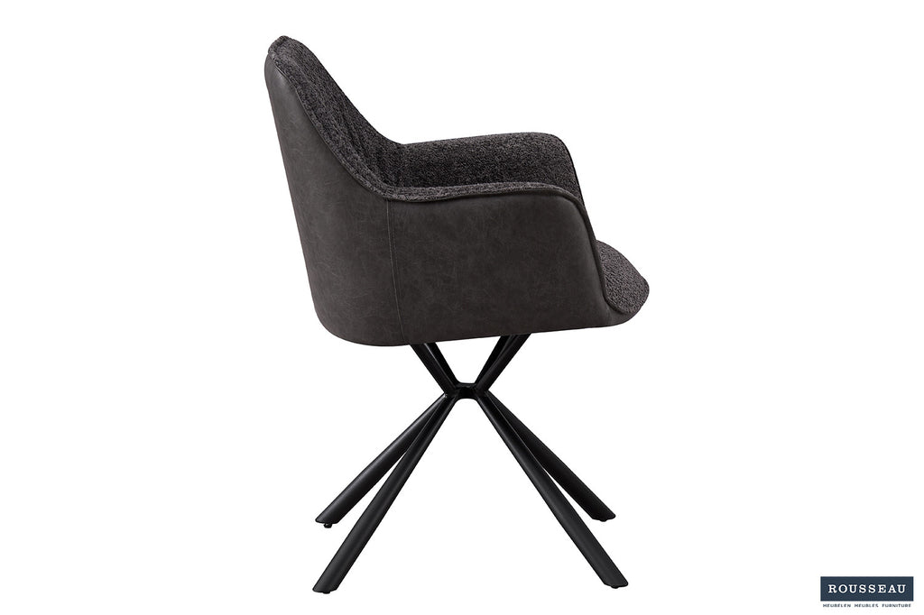 Stoel 'Lucie' Bouclé Grijs Rug PU Lichtgrijs - RS