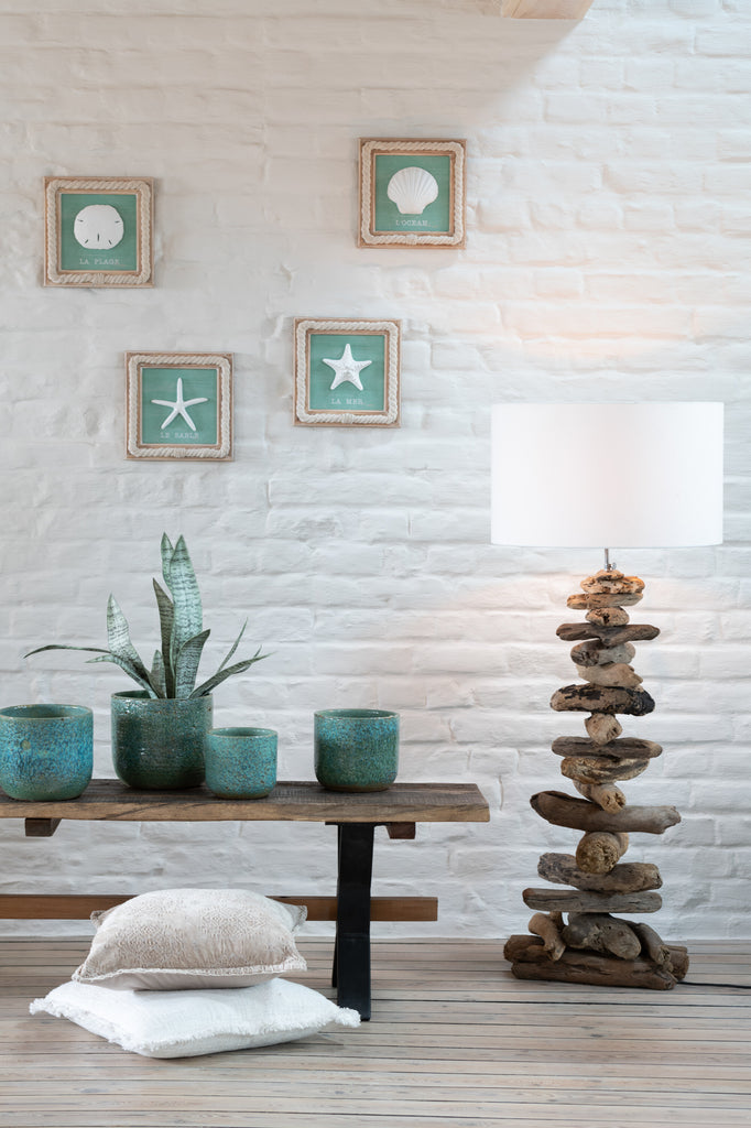 Lampe en bois flotté + abat-jour naturel/beige M - J-LINE