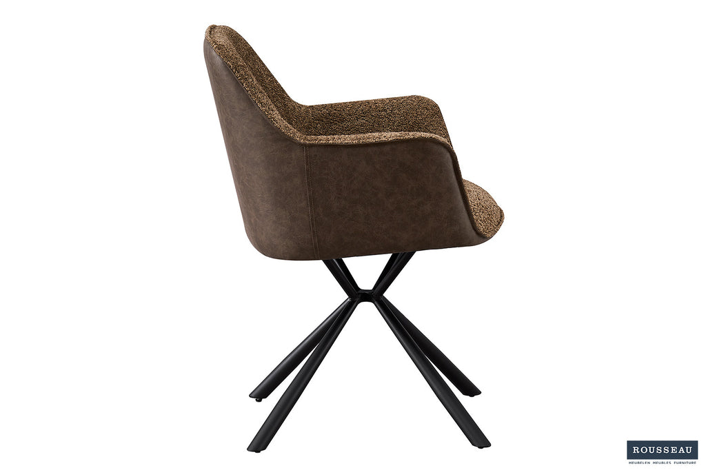 Stoel 'Lucie' Bouclé Zand Rug PU Bruin - RS