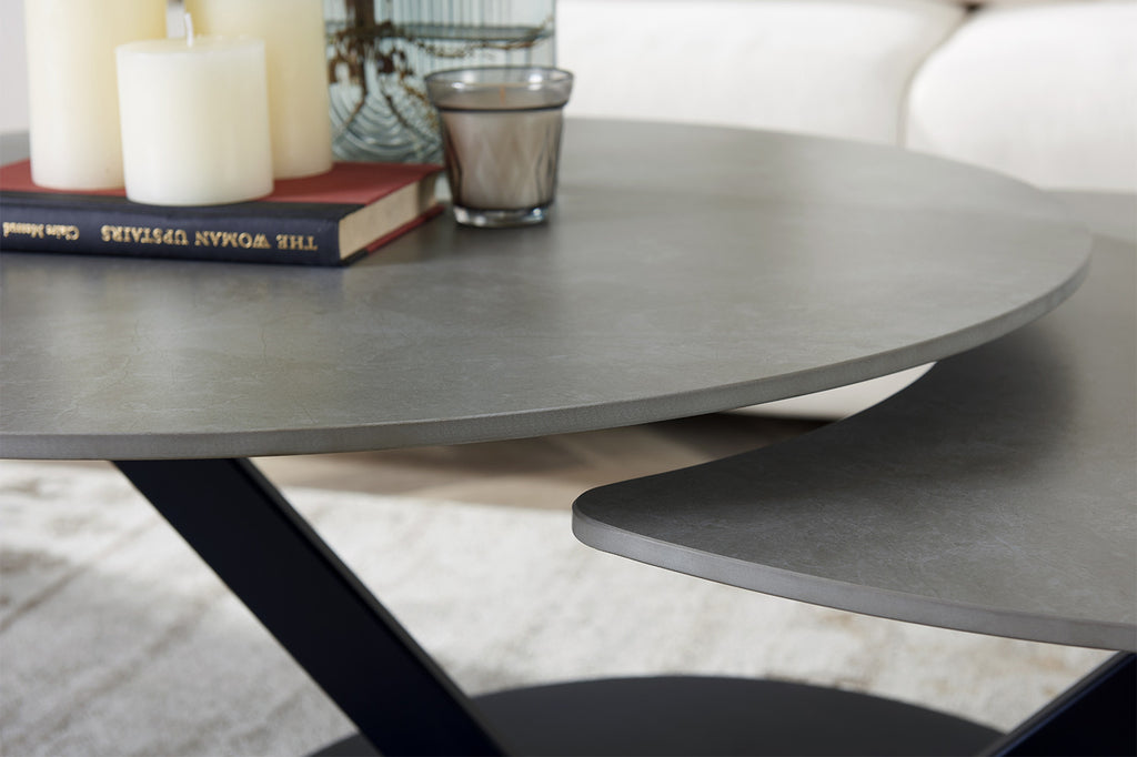 Salontafel 'Nara' Rond Draaibaar Steen Lichtgrijs - RS