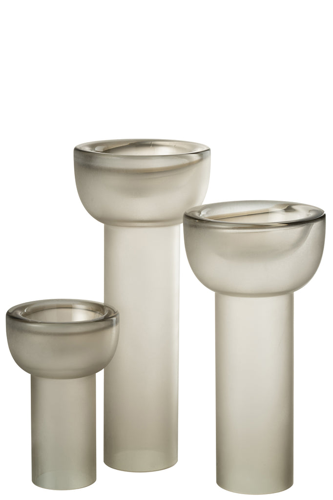 Vaas/Kaarsenhouder Yara Glas Greige L - J-LINE