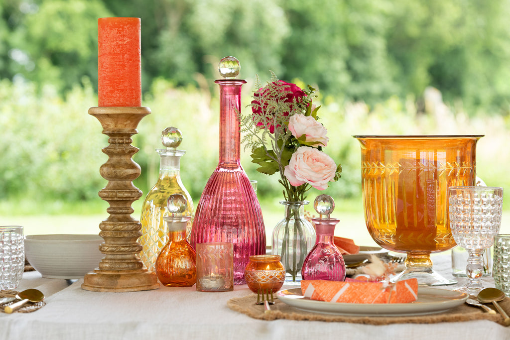 Theelichthouder Bladeren Rond Glas Mix S/3 - J-LINE