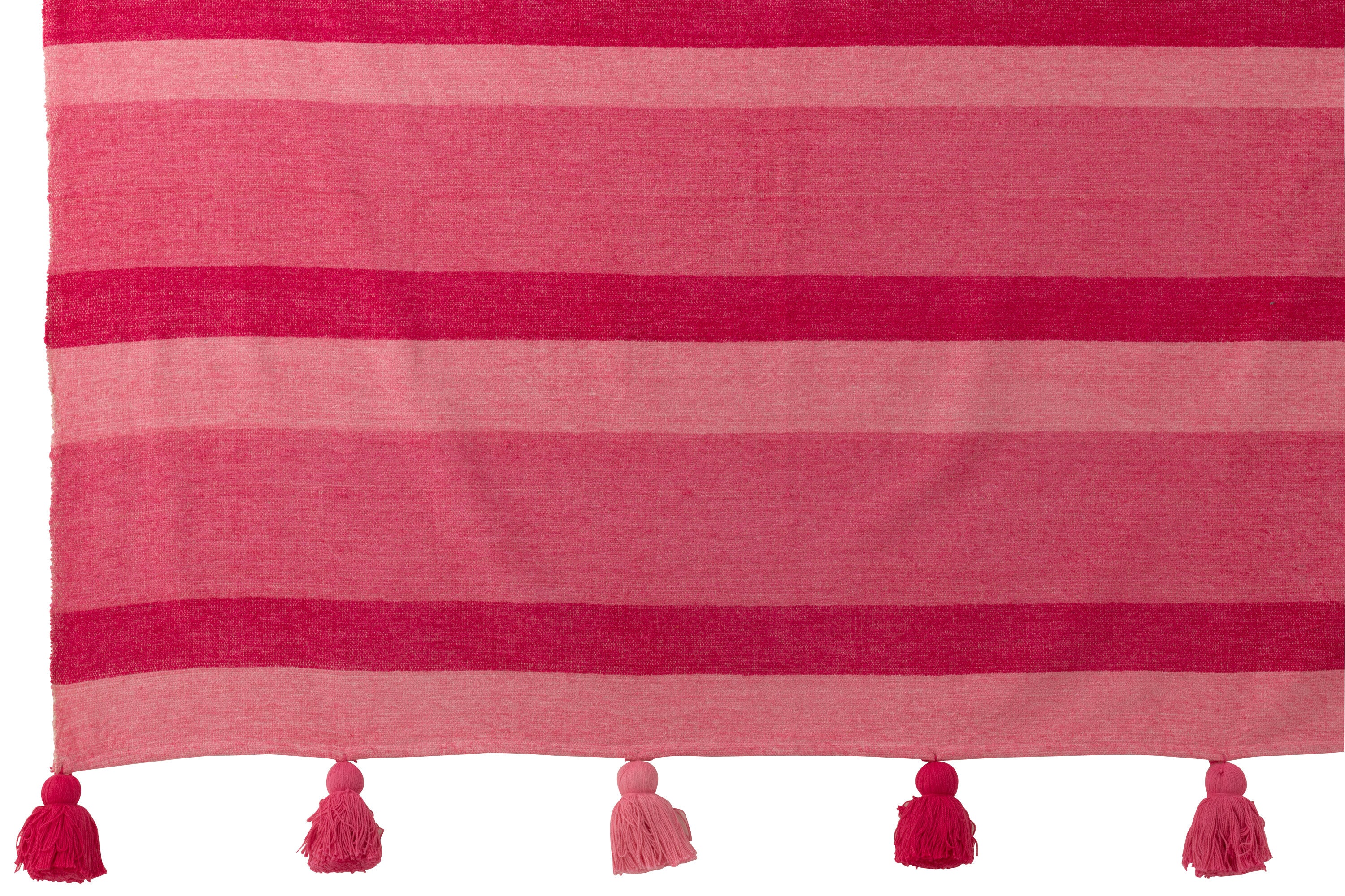 Plaid rayé avec franges coton rose - J-LINE