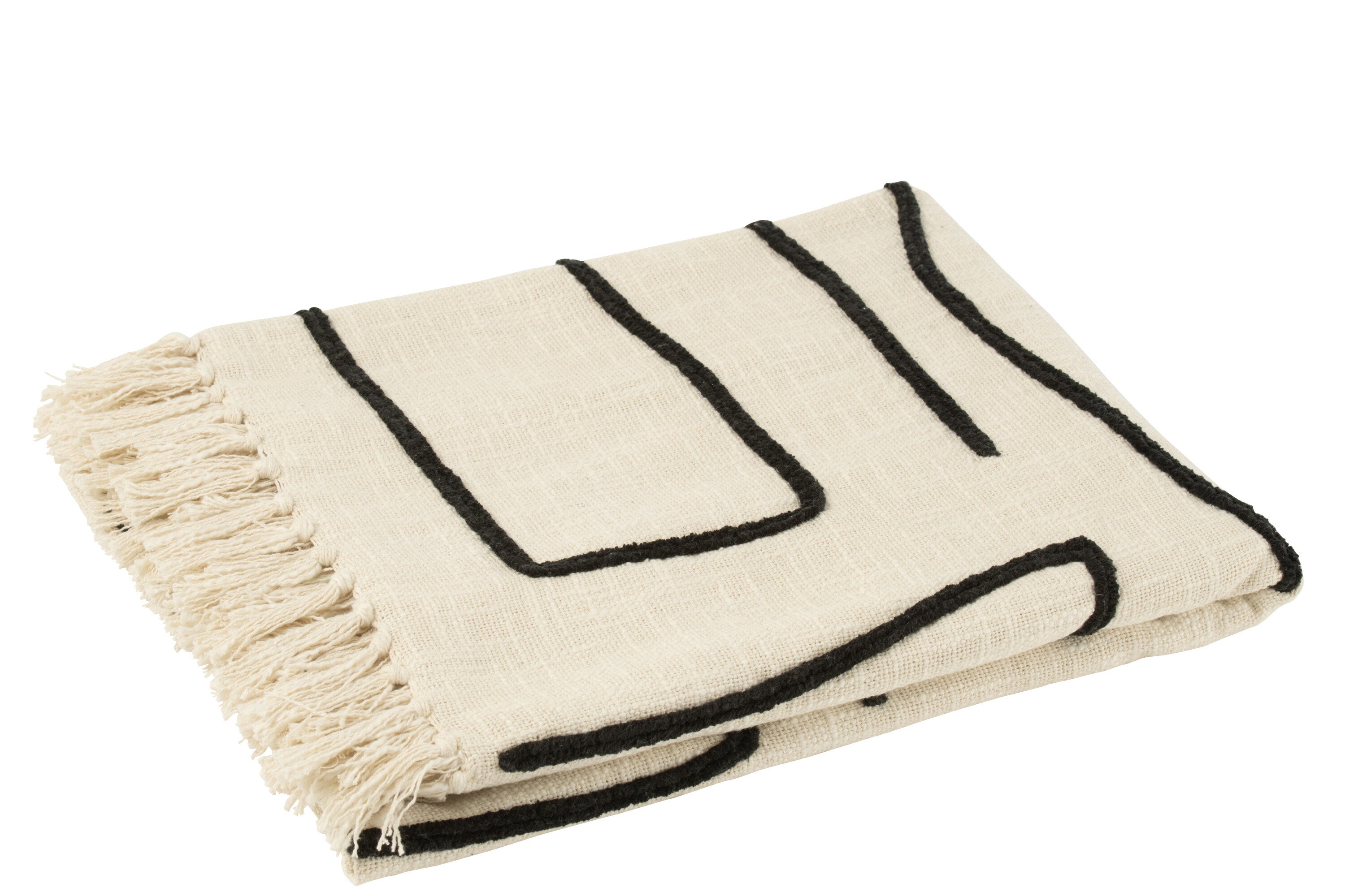 Plaid lignes/courbes coton blanc/noir - J-LINE