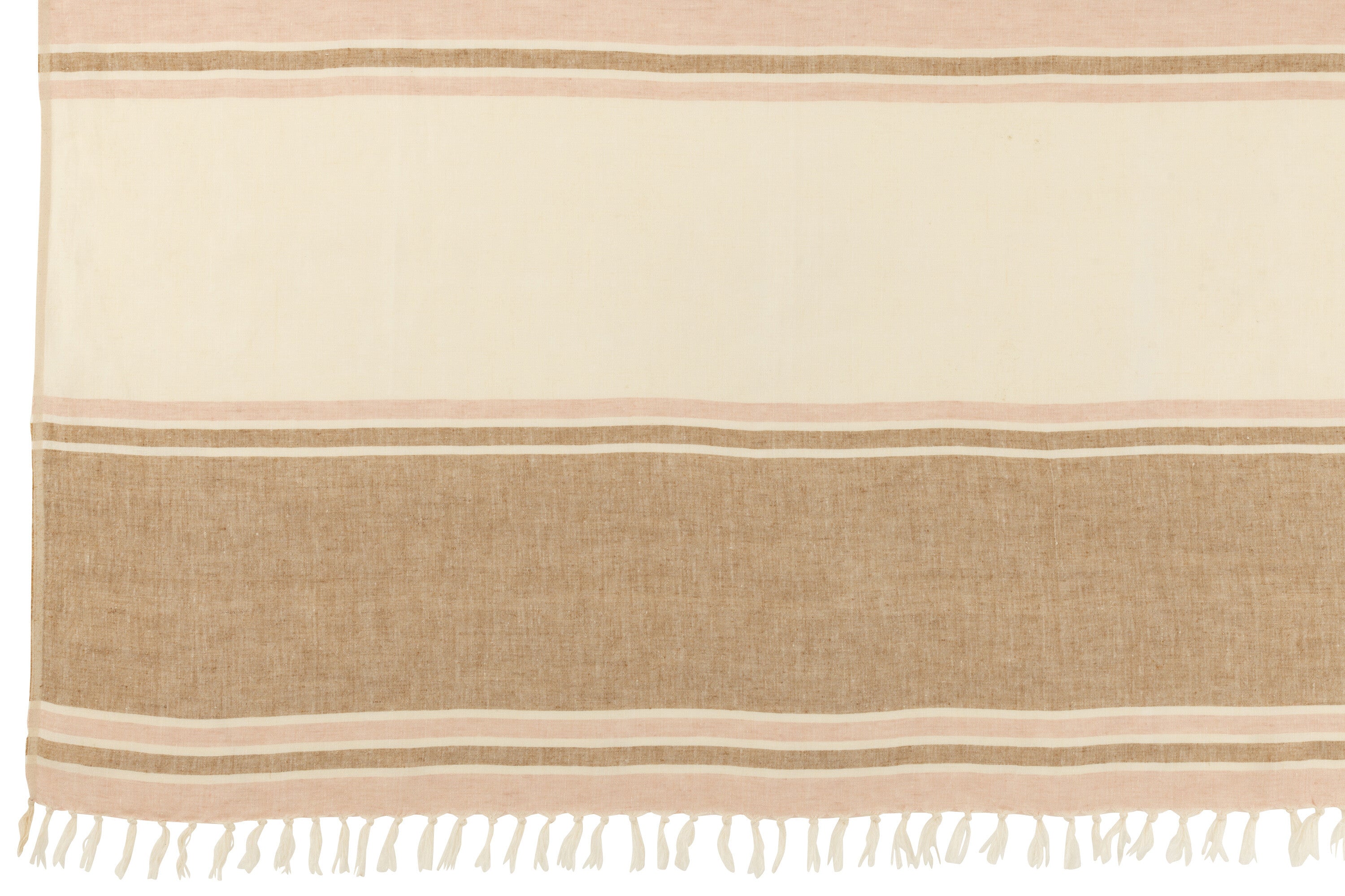 Plaid à rayures et franges rose clair/blanc/beige - J-LINE