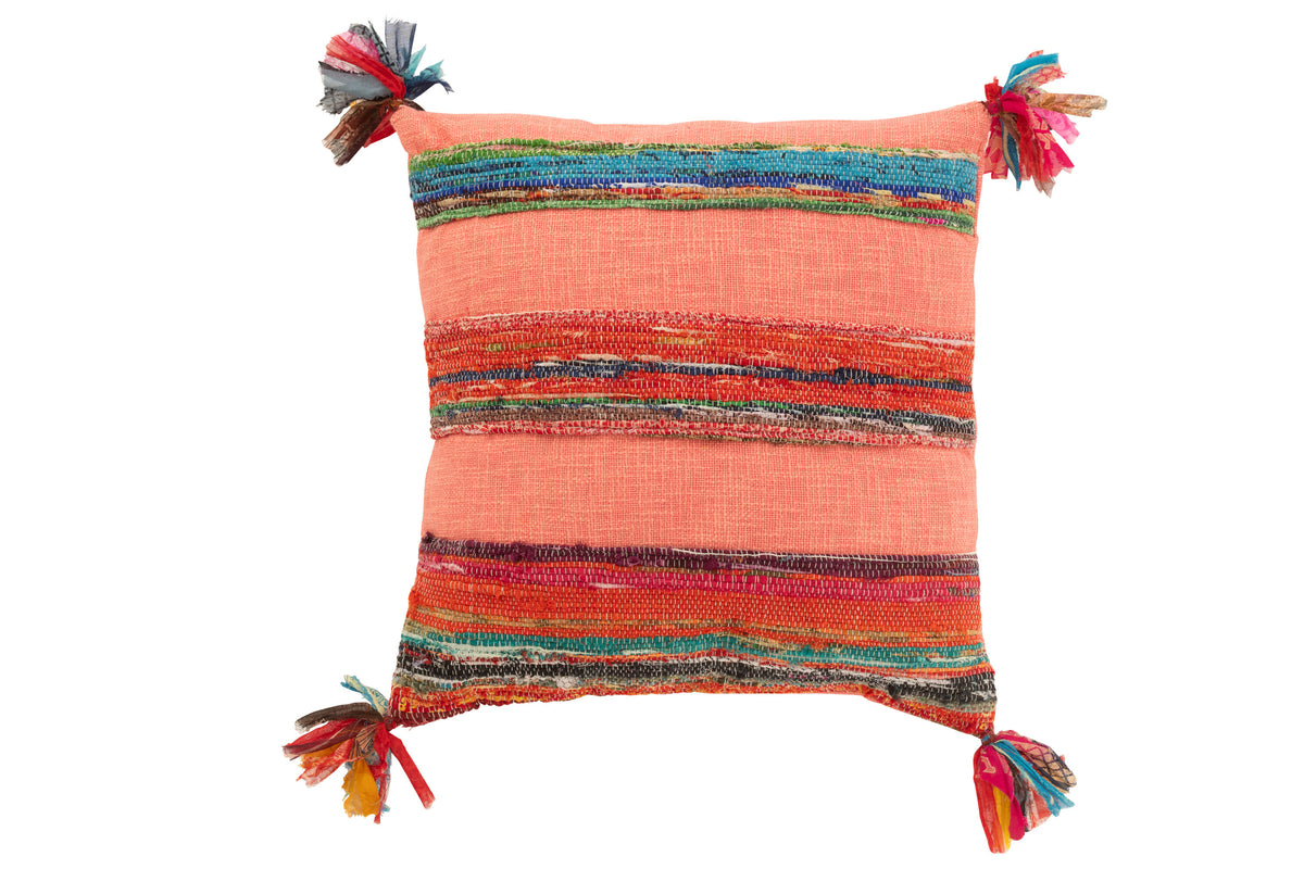 Coussin Chindi Franges Coton/Polyester Rose - J-LINE