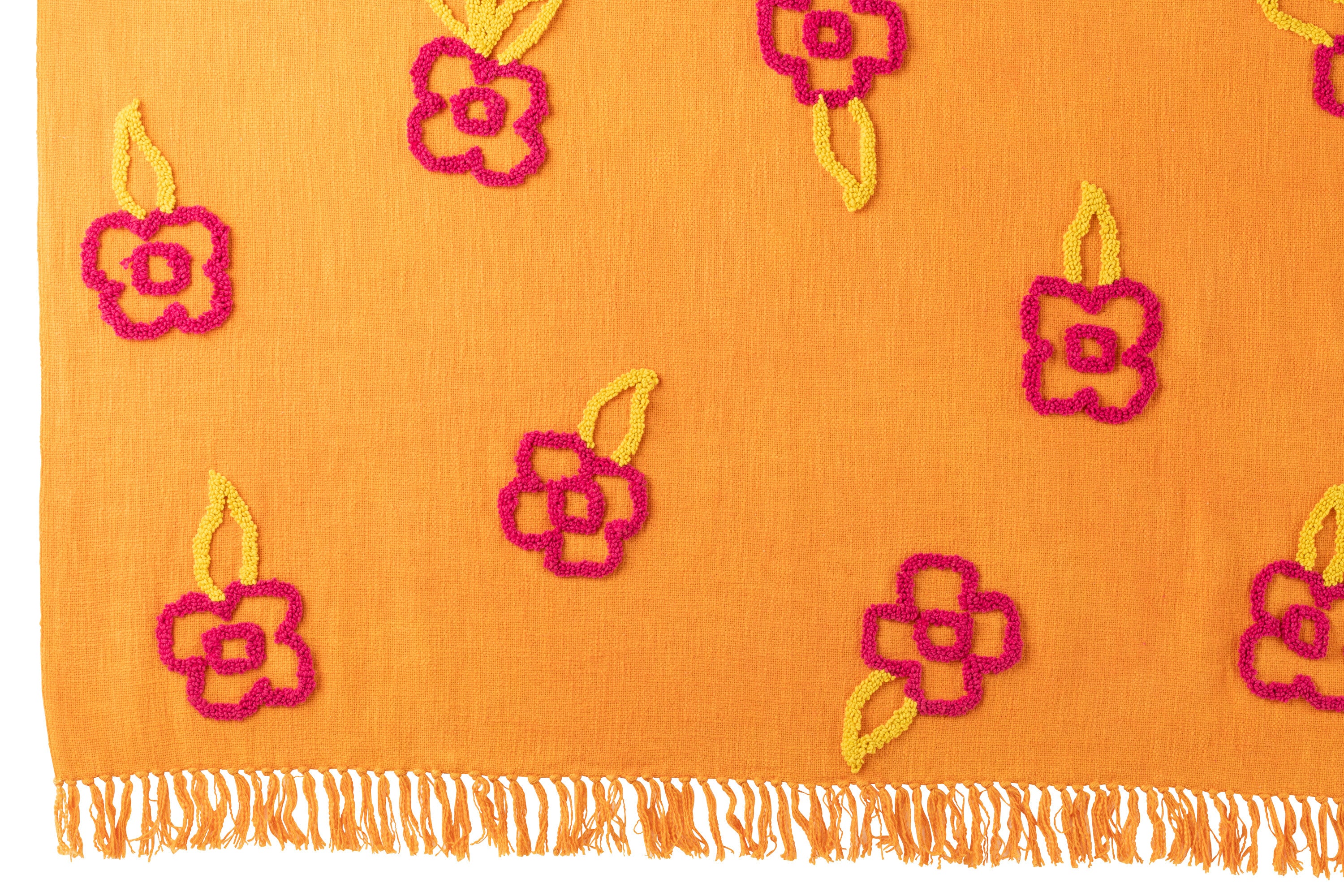 Plaid en coton fleuri orange + rose / jaune - J-LINE