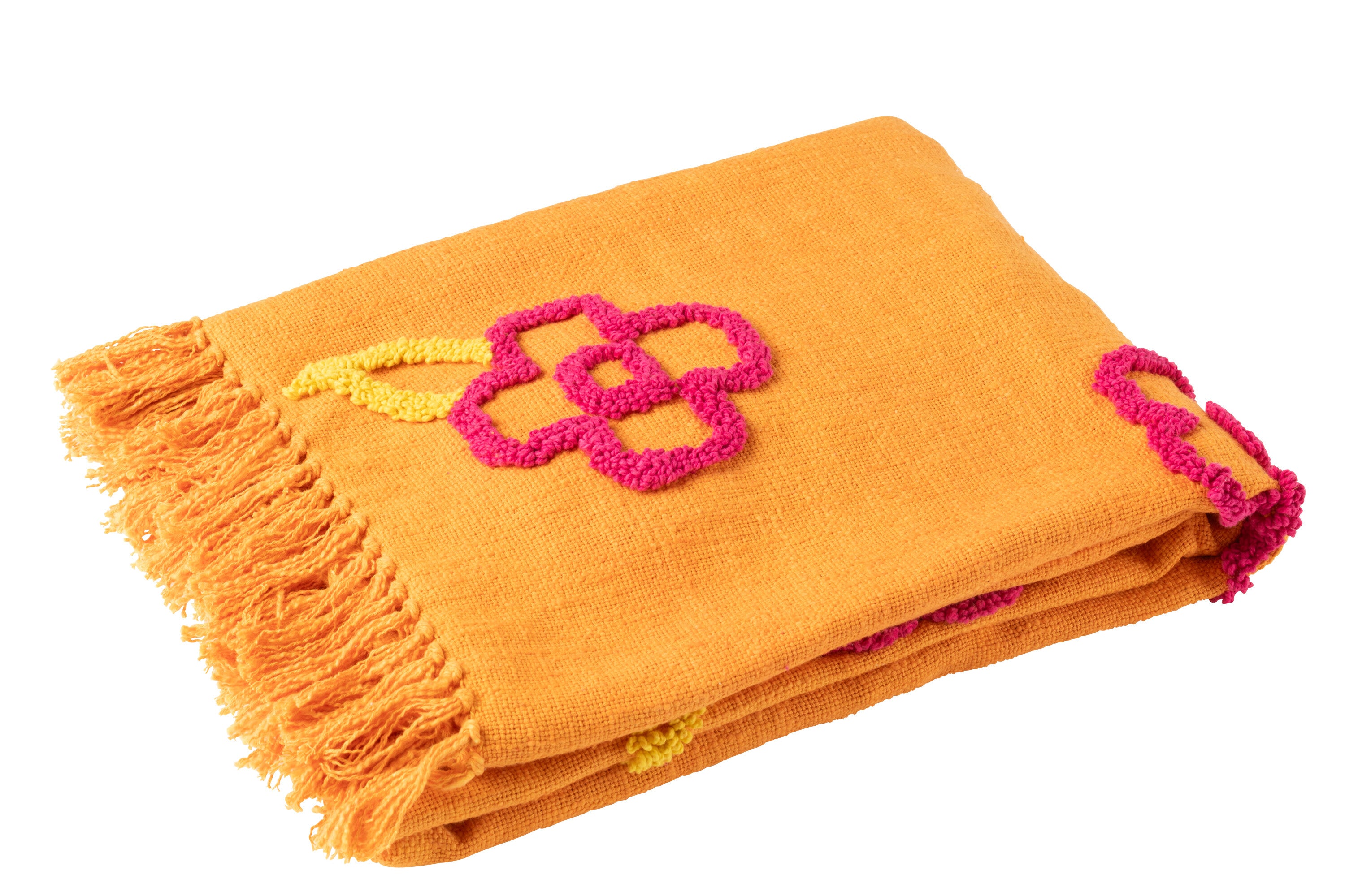 Plaid en coton fleuri orange + rose / jaune - J-LINE