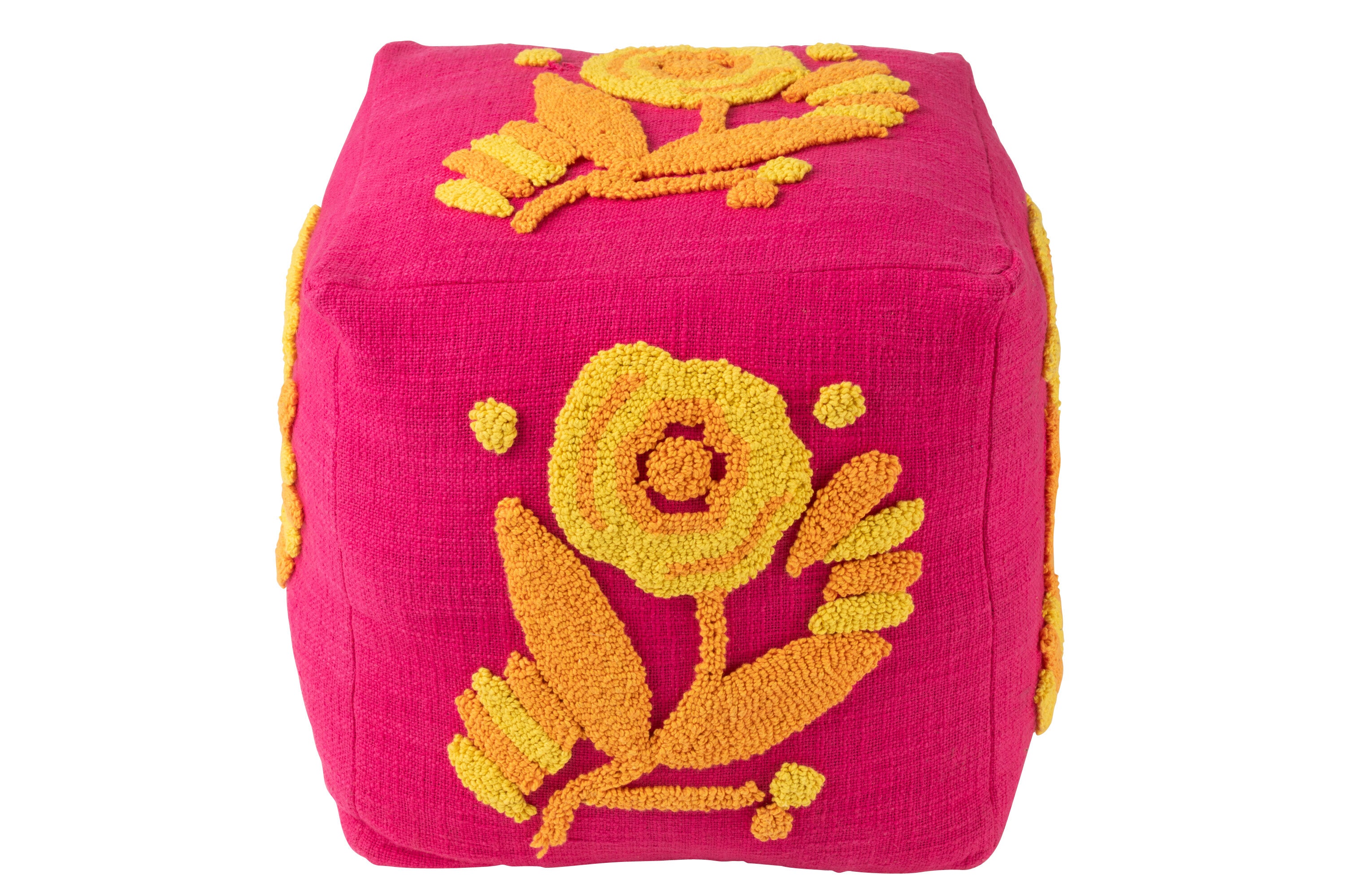 Poef Vierkant Bloem roze/oranje/geel - J-LINE
