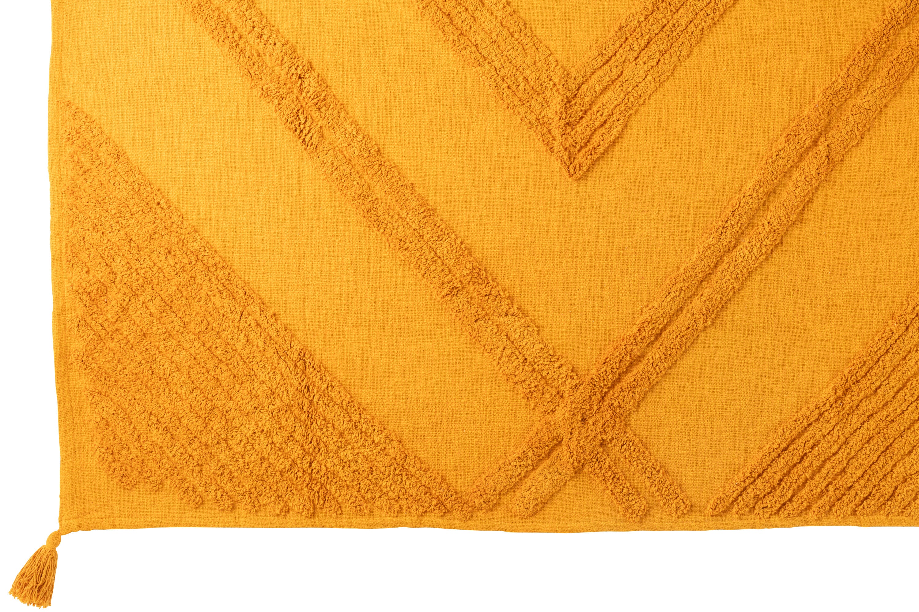 Plaid tufté + pompons en coton ocre - J-LINE