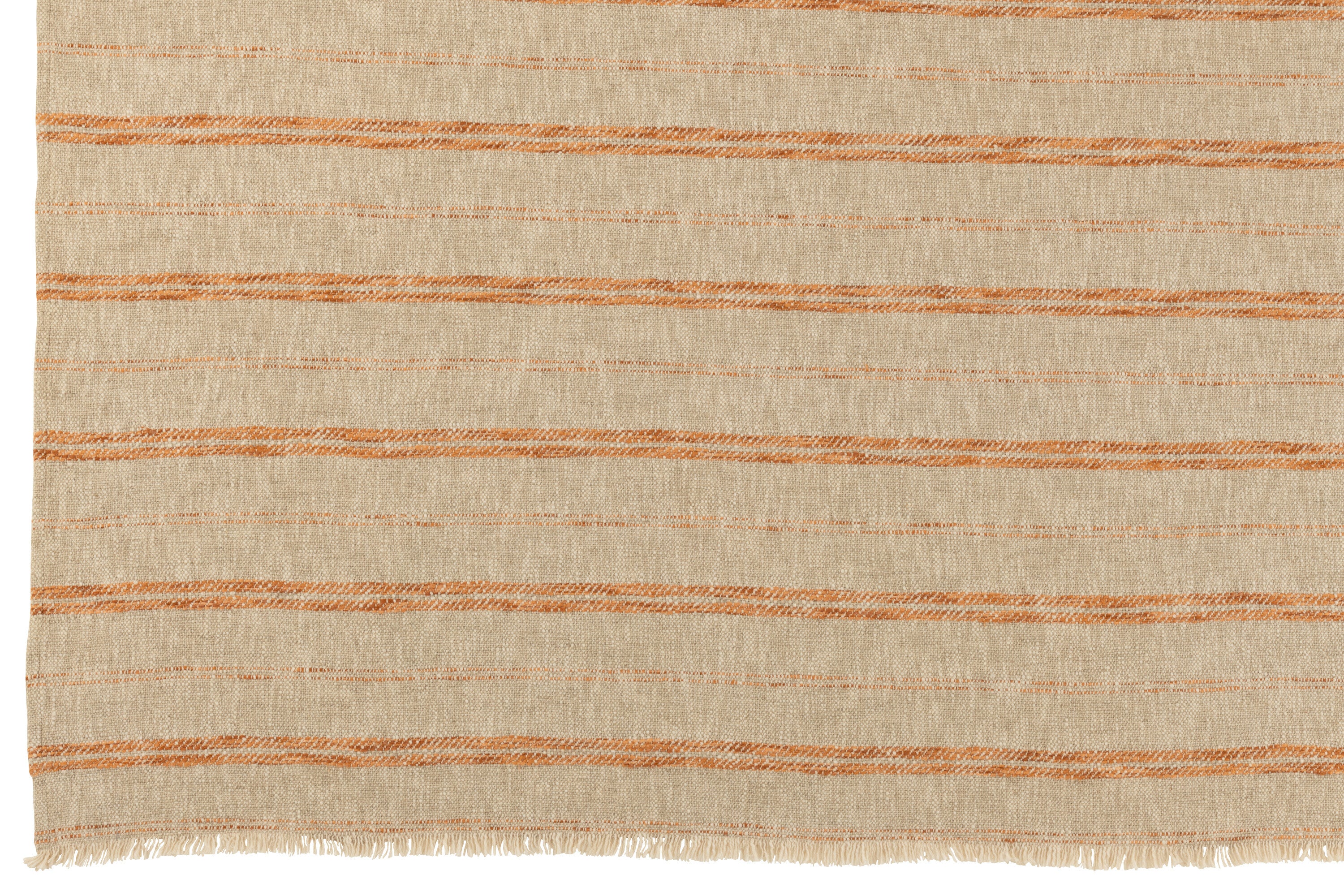 Plaid en lin/coton à rayures beige/rouille. - J-LINE