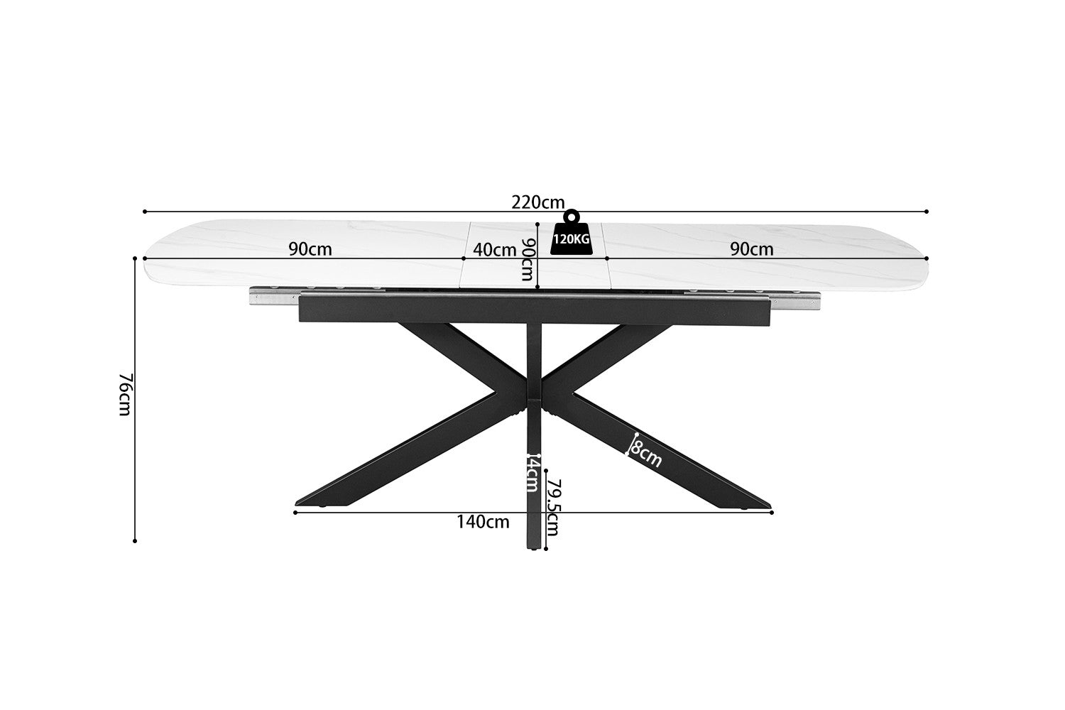 Uitschuifbare tafel 'Hestia' 180-220 cm Deens ovaal steenwit - RS