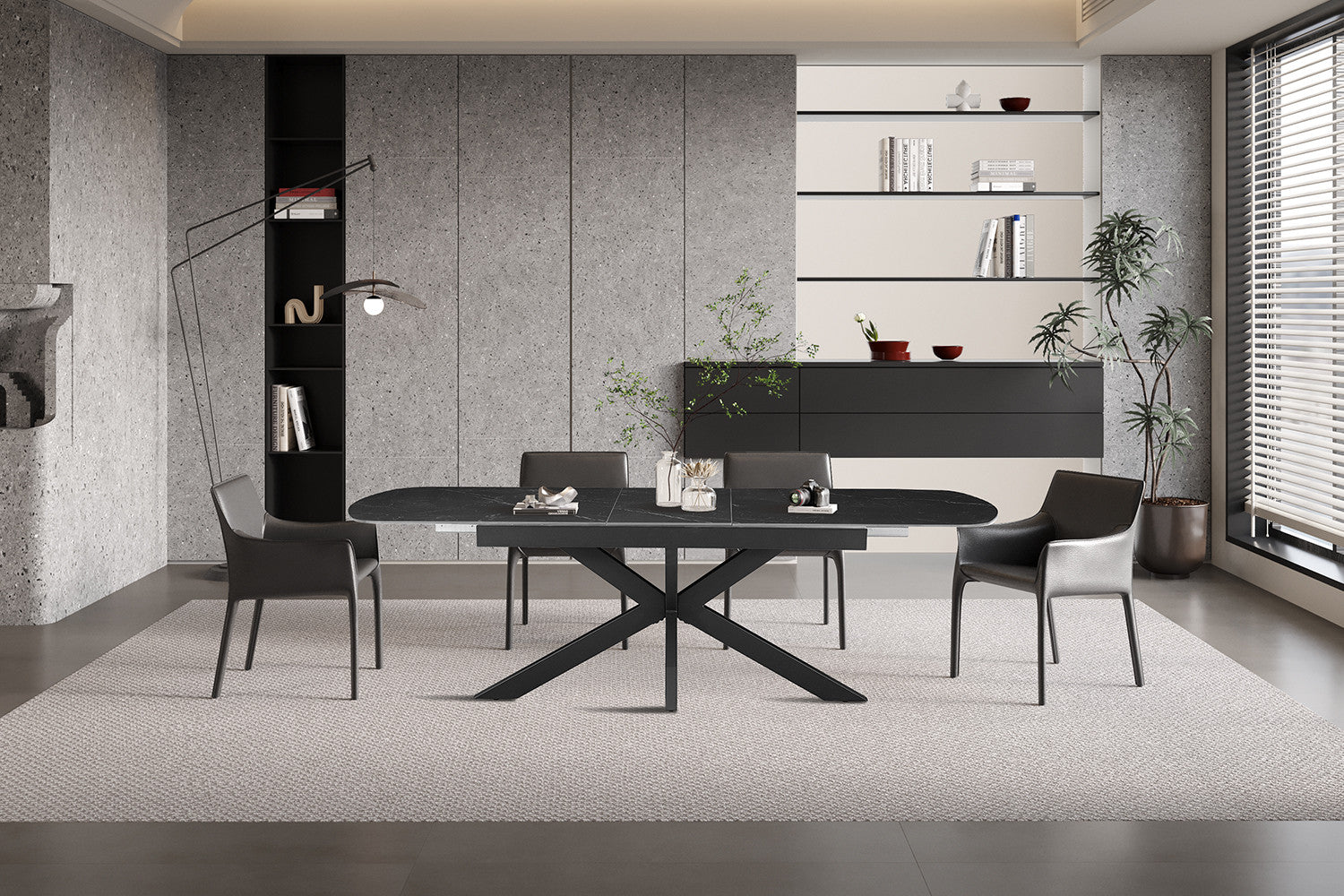 Uitschuifbare tafel 'Hestia' 180-220 cm Deens Ovaal Steen Zwart - RS