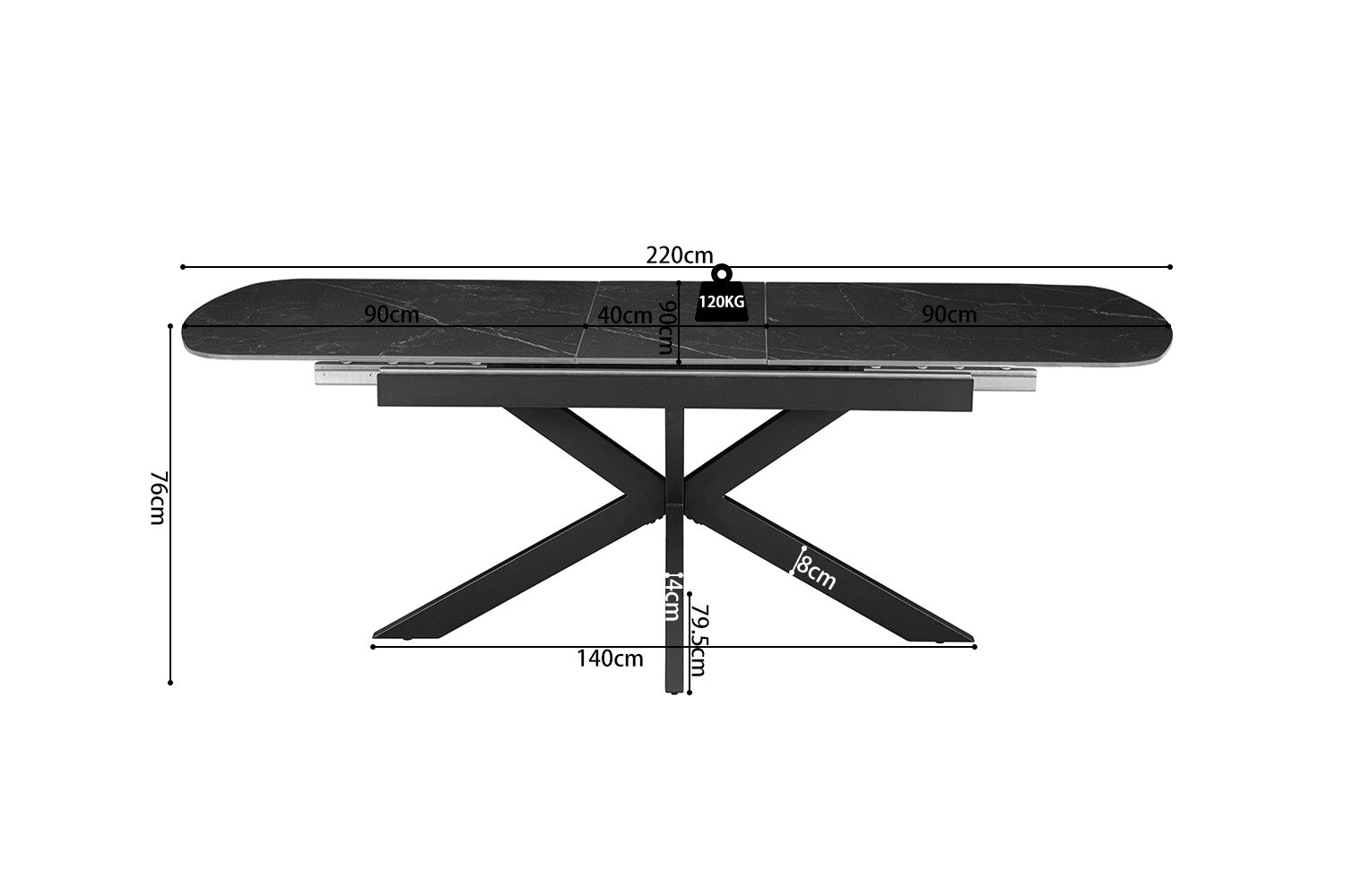 Uitschuifbare tafel 'Hestia' 180-220 cm Deens Ovaal Steen Zwart - RS