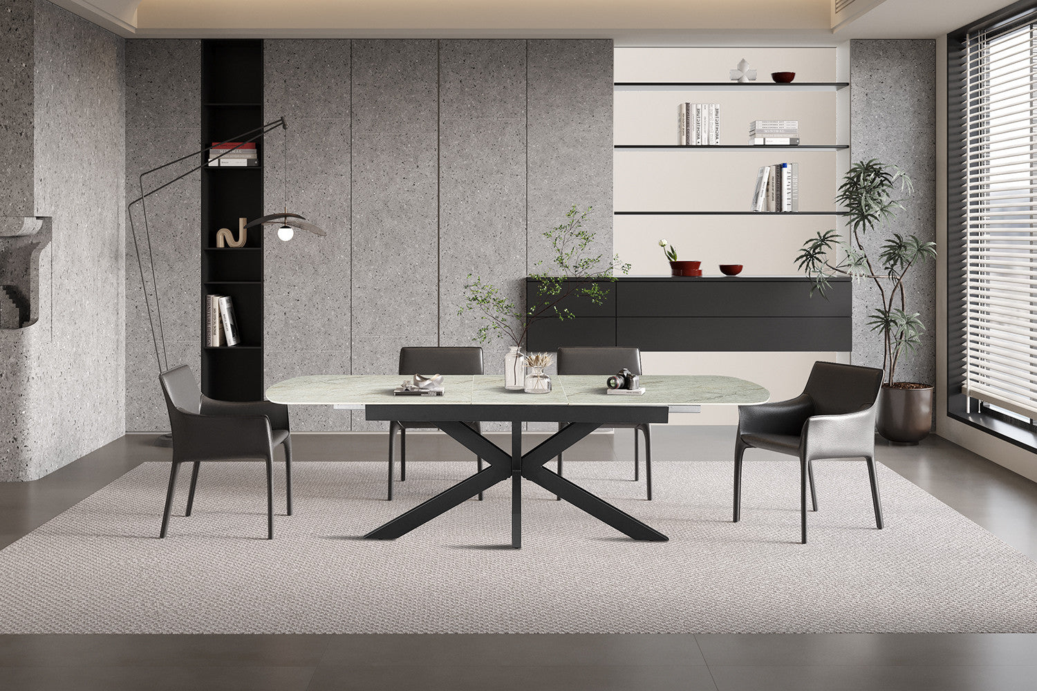 Uitschuifbare tafel 'Hestia' 180-220 cm Deens ovaal glanzend steen beige - RS