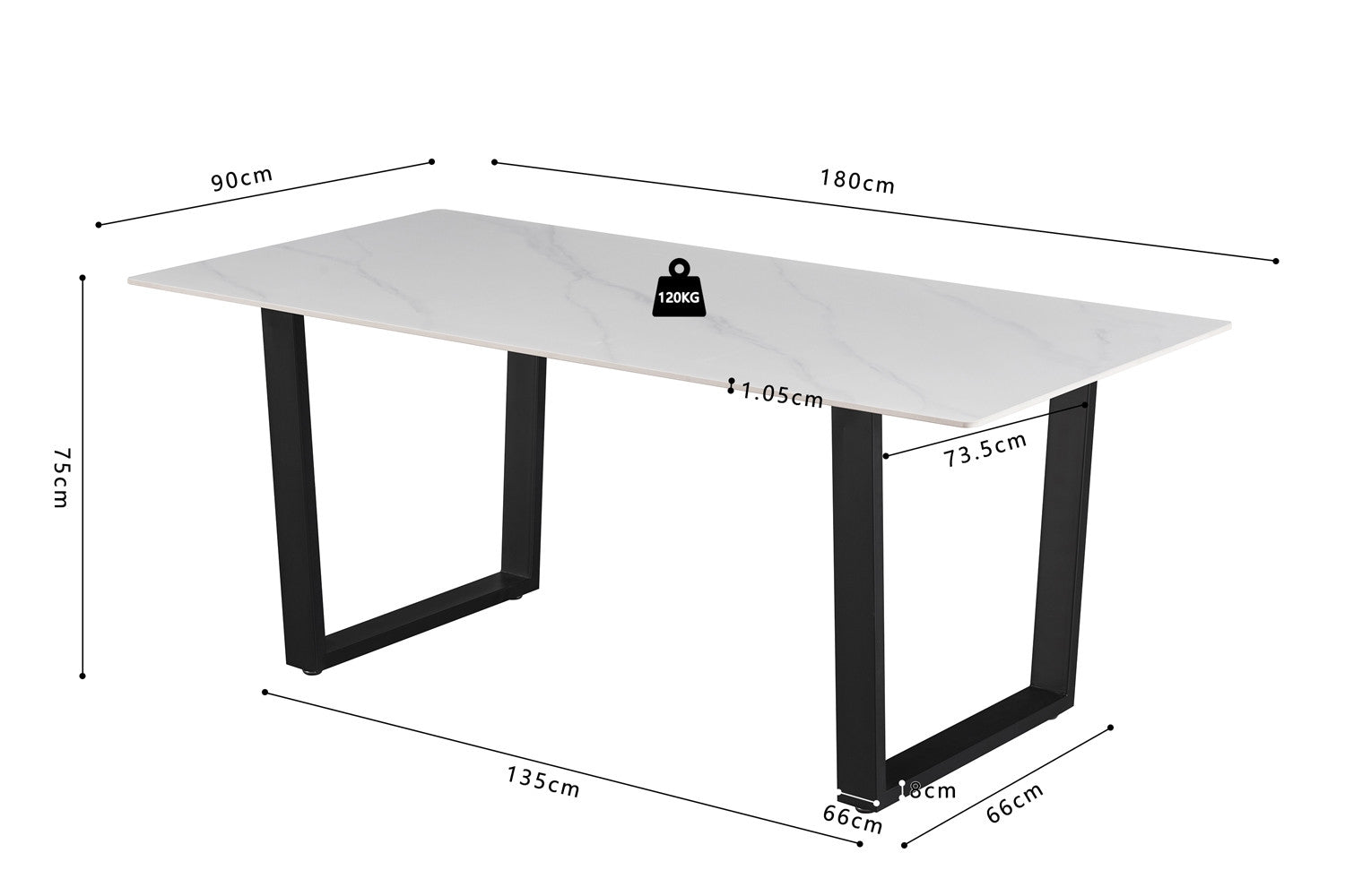 Tafel 'Poseidon' 180 cm Rechthoekig Glanzend Steen Wit - RS