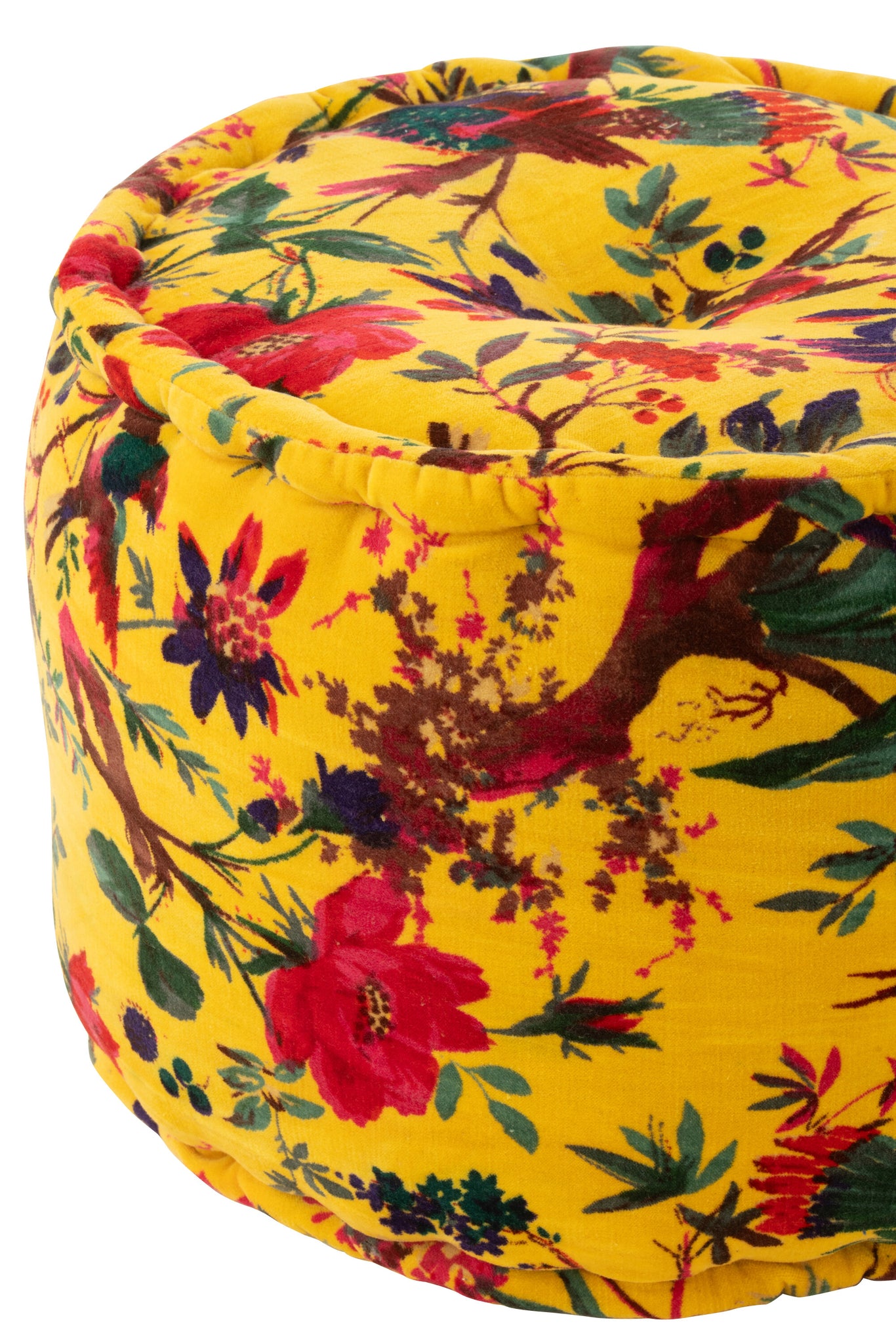 Pouf oiseaux/fleurs jaune - J-LINE