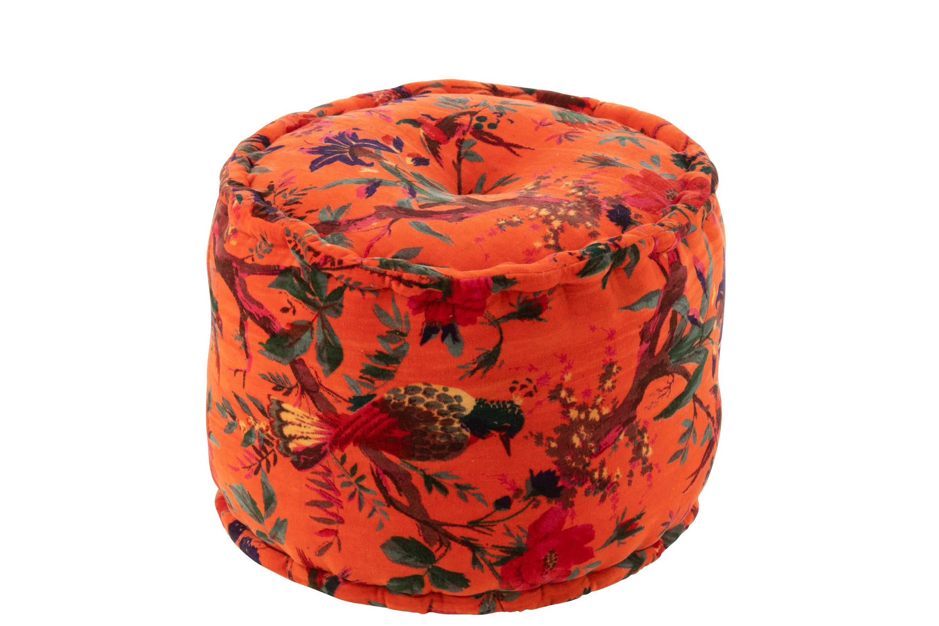 Poef vogels/bloemen oranje - J-LINE