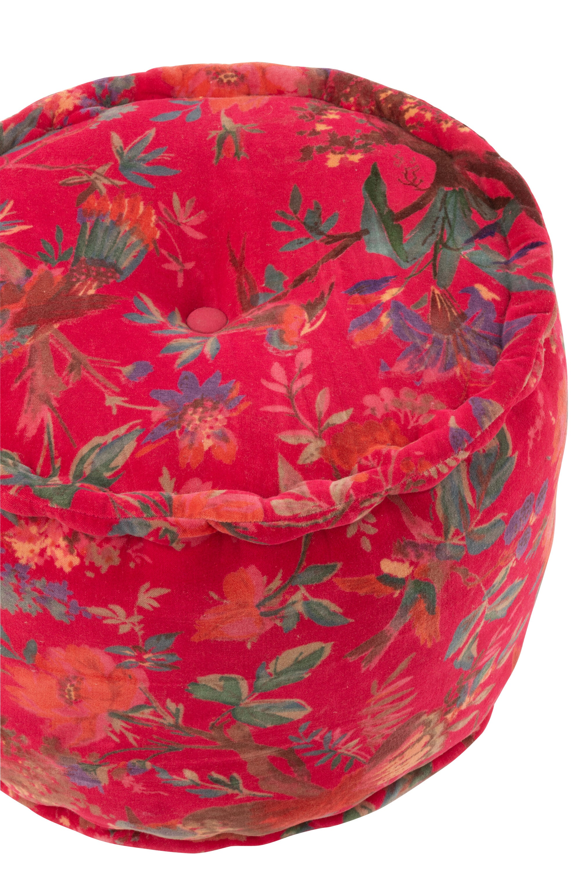 Poef Vogels/Bloemen Katoen fluweel Roze - J-LINE