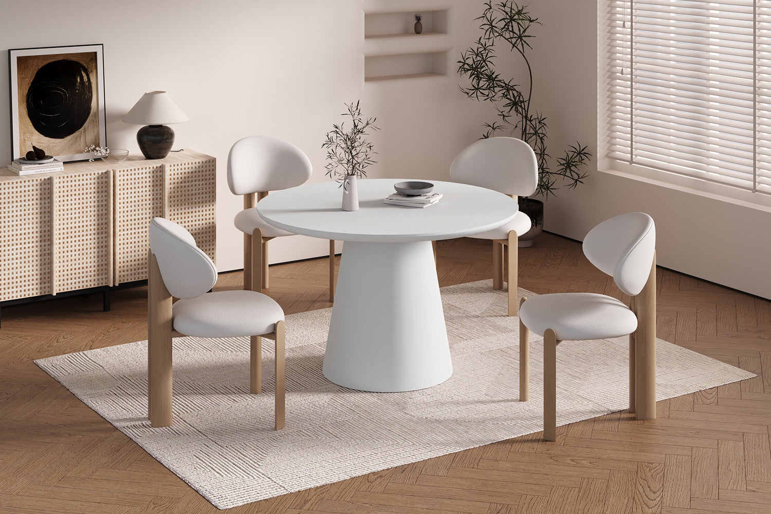 Eettafel 'Tavira' 120 cm Rond Cement Ecru - RS