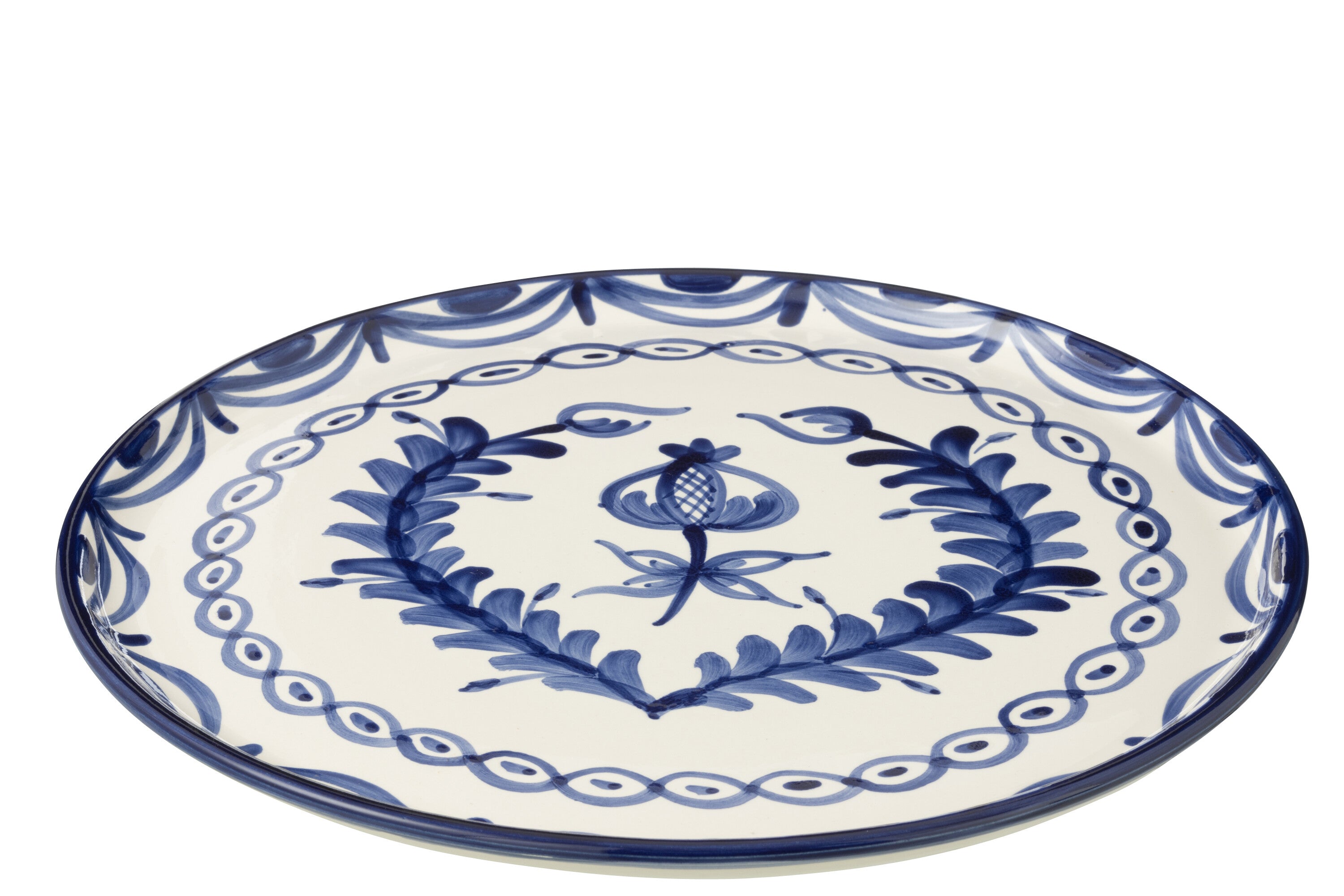 Assiette en céramique Granada Blanc/Bleu cobalt - J-LINE