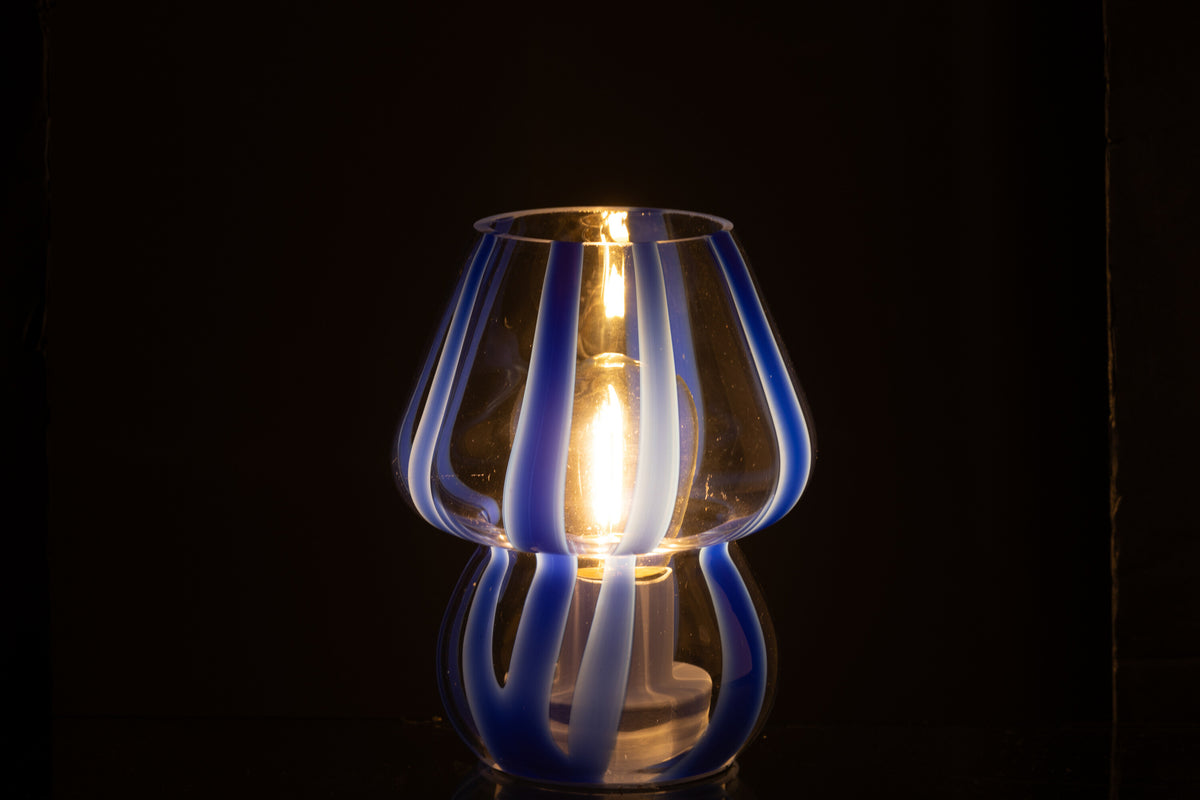 Lampe de table Rayures Verre Transparent/Bleu S - J-LINE