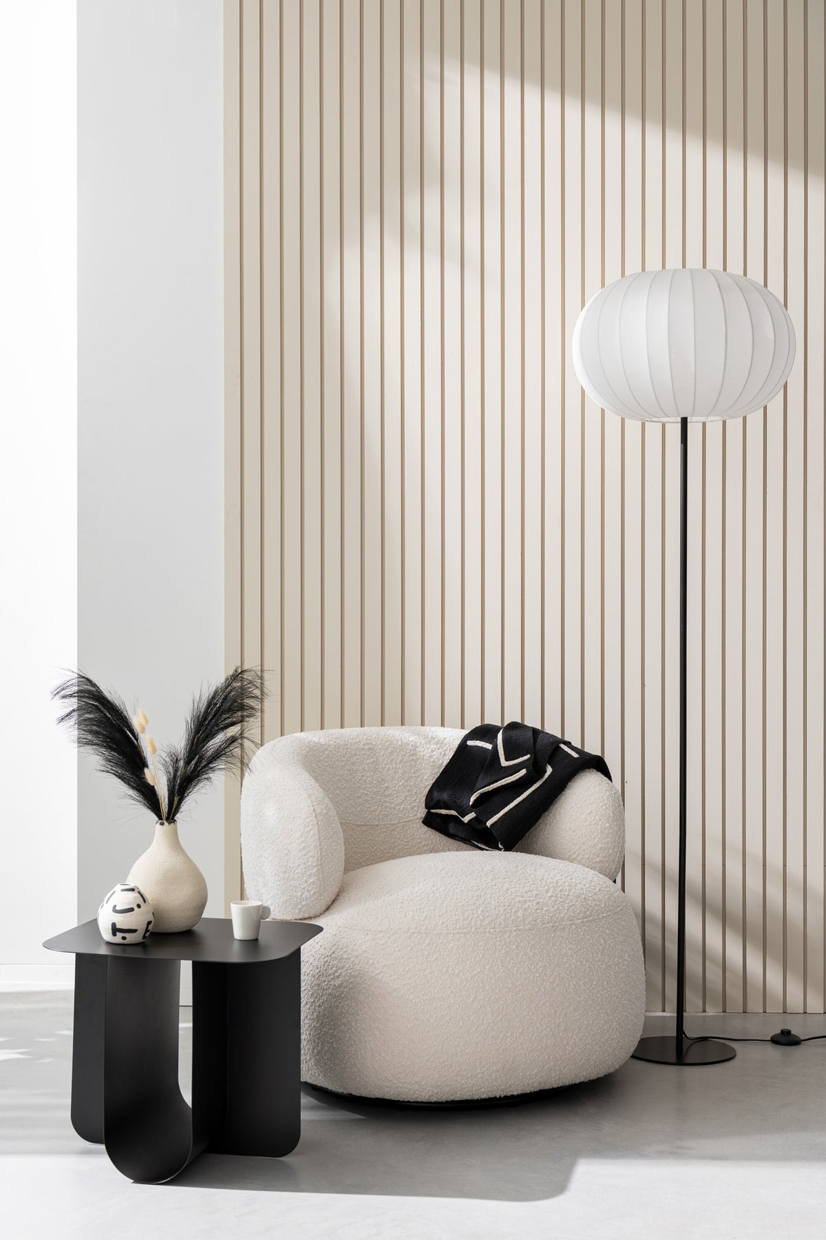 Lampadaire lanterne métal/textile blanc L - J-LINE
