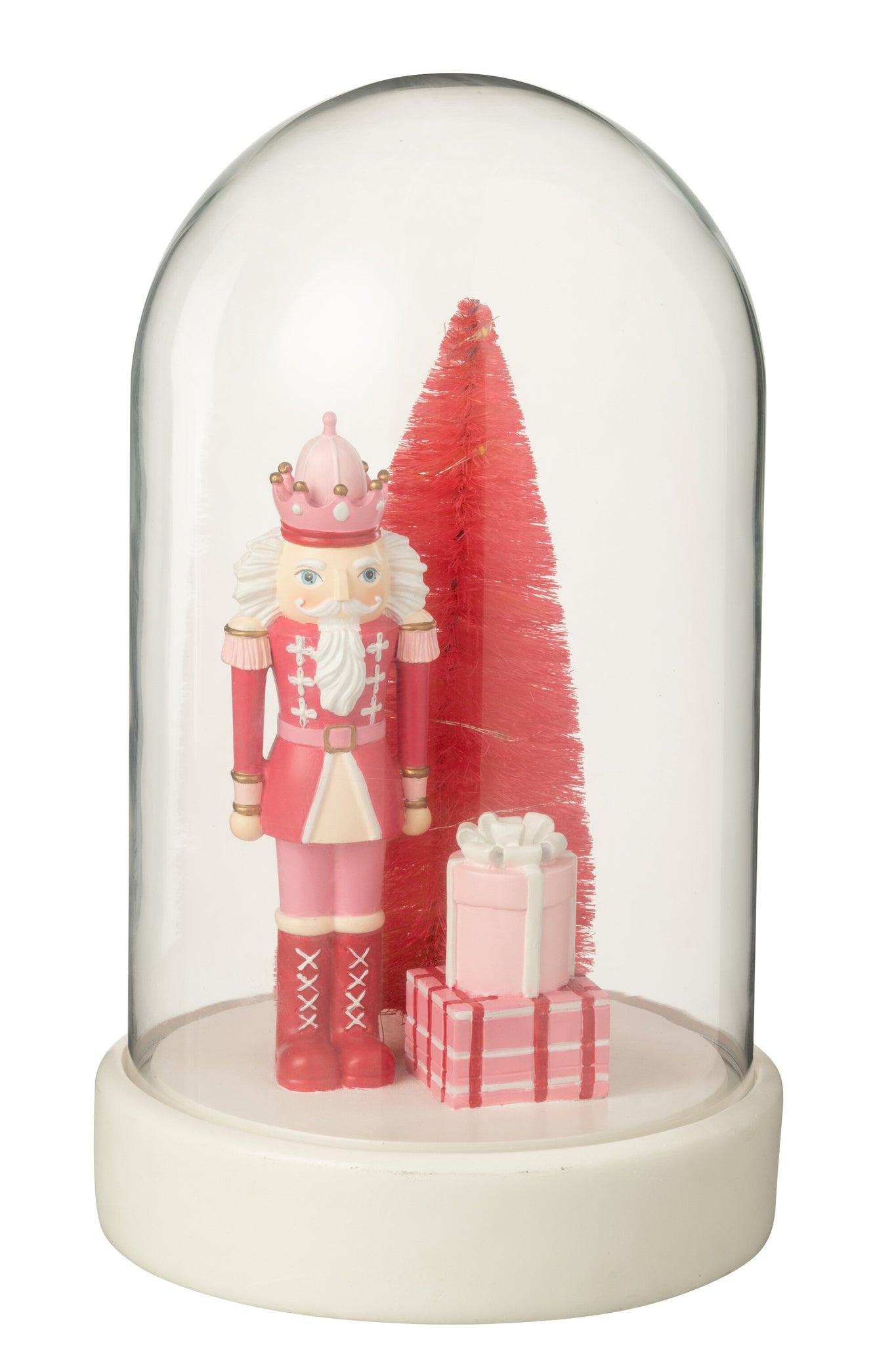 Decoratieve stolp met LED-notenkraker + boom + cadeaus limoenpoeder wit/roze - J-Line