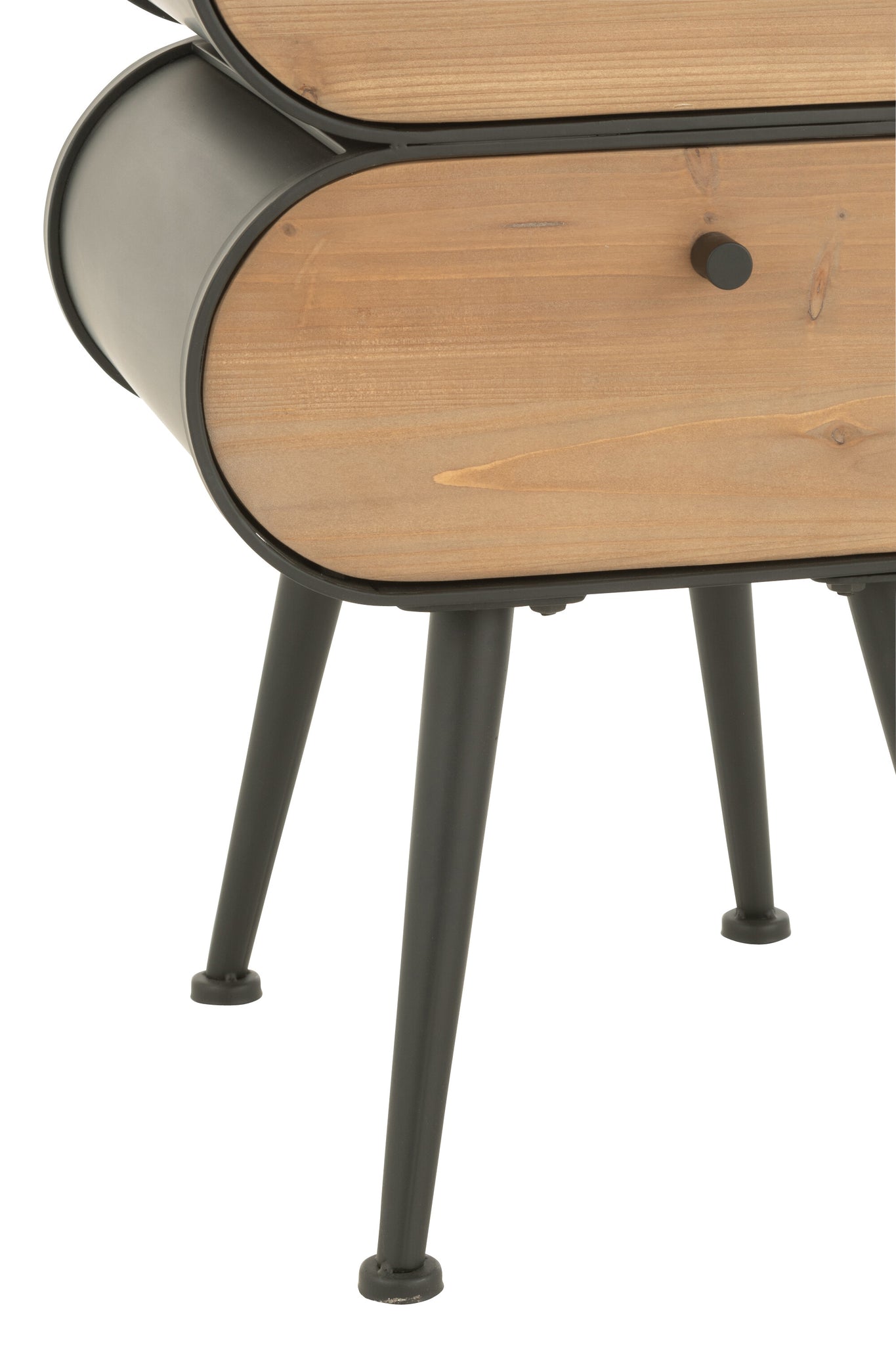 Nachtkastje Hout En Metaal Sparrenhout Zwart/Licht Beige - J-LINE