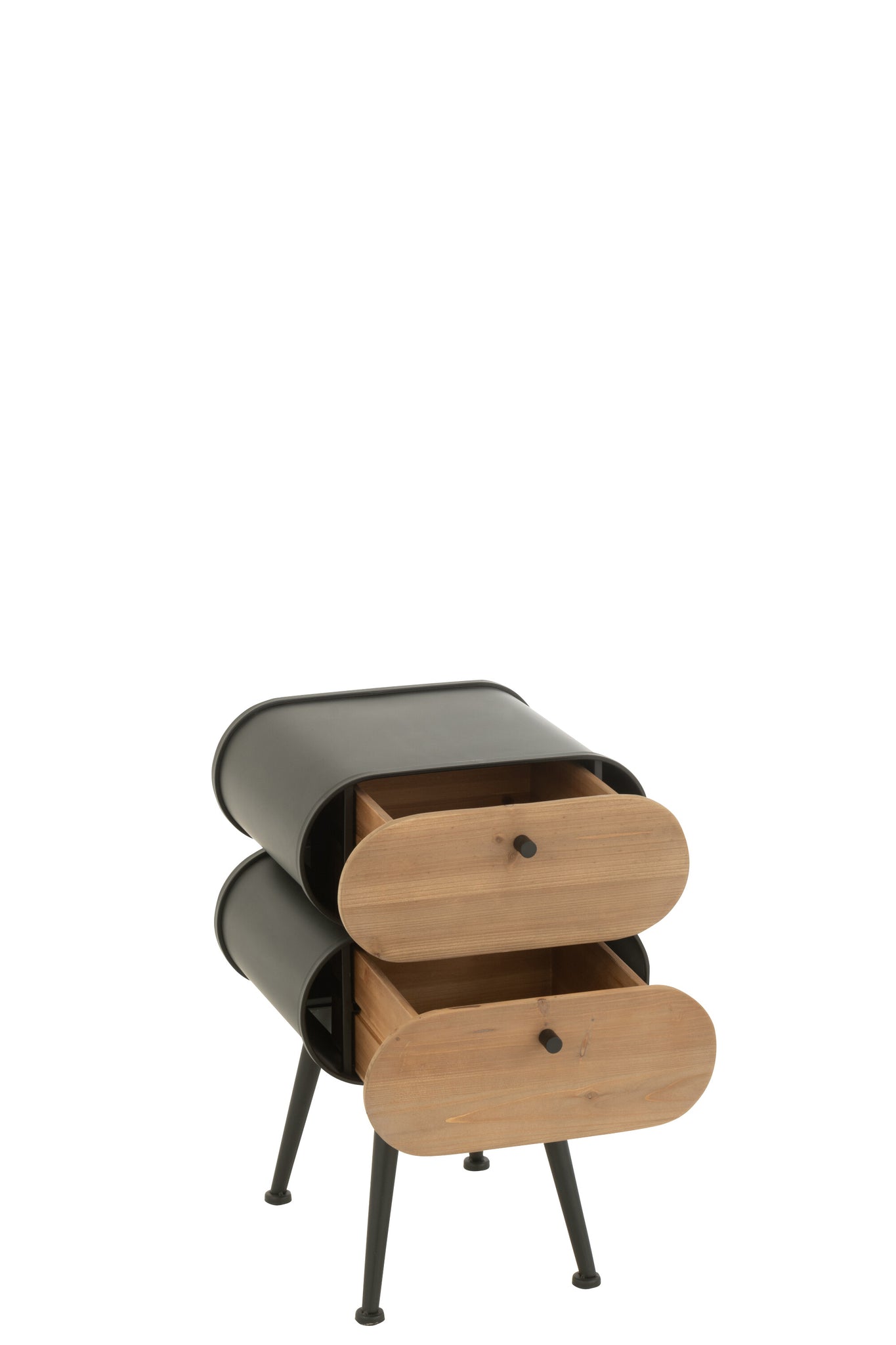 Nachtkastje Hout En Metaal Sparrenhout Zwart/Licht Beige - J-LINE