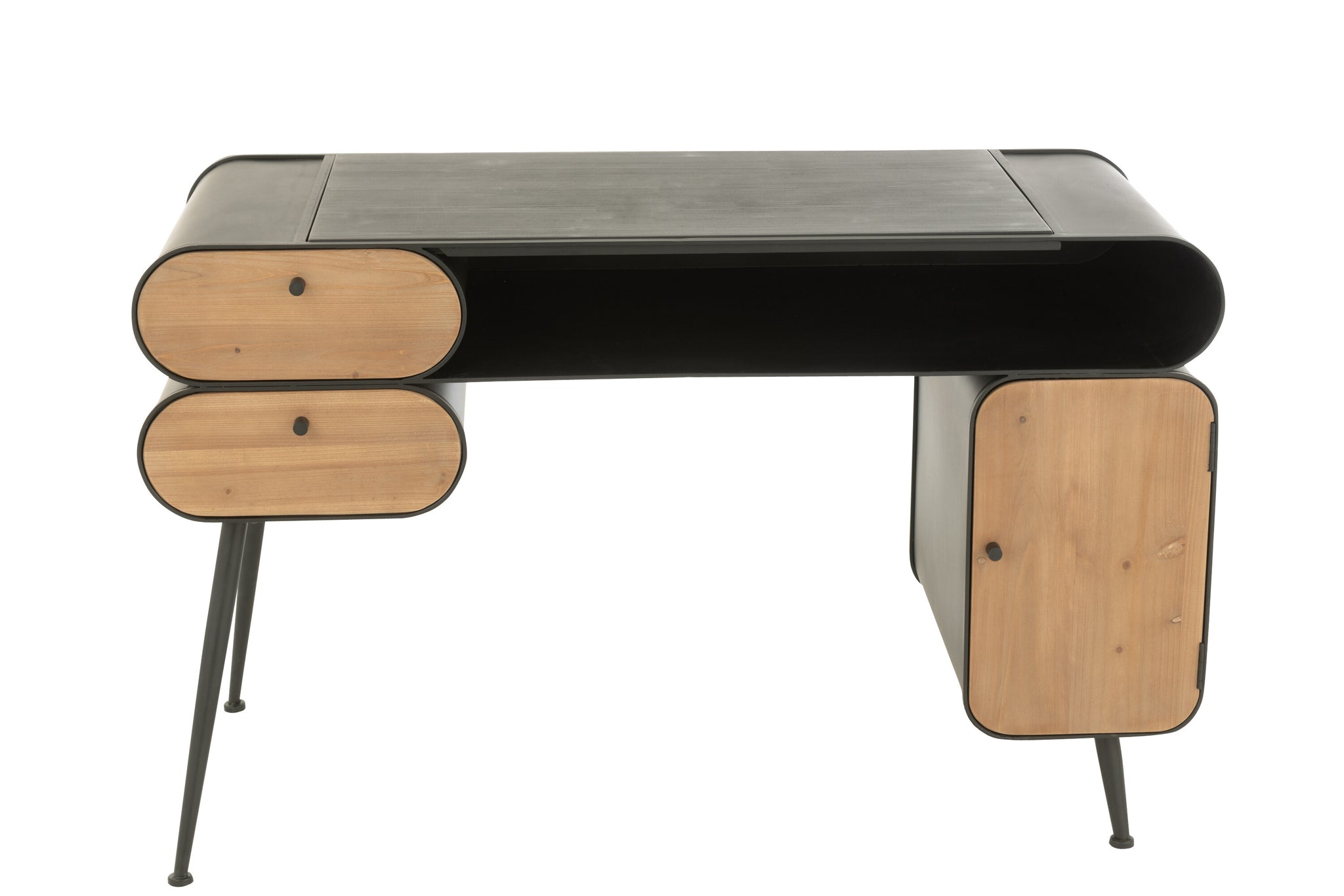 Bureau Hout En Metaal Bureau Sparrenhout Zwart/Licht Beige - J-LINE