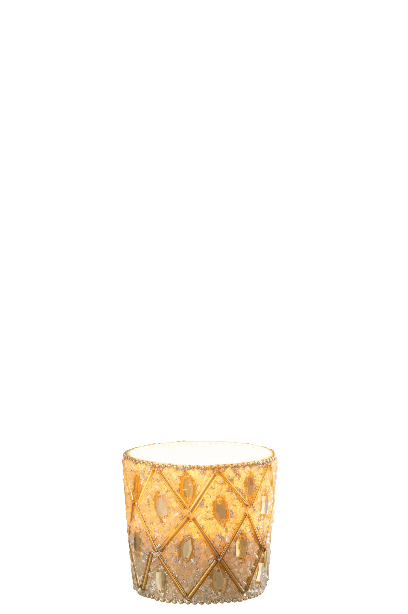 Theelicht Glas/Kralen Wit/Goudkleurig S - J-LINE