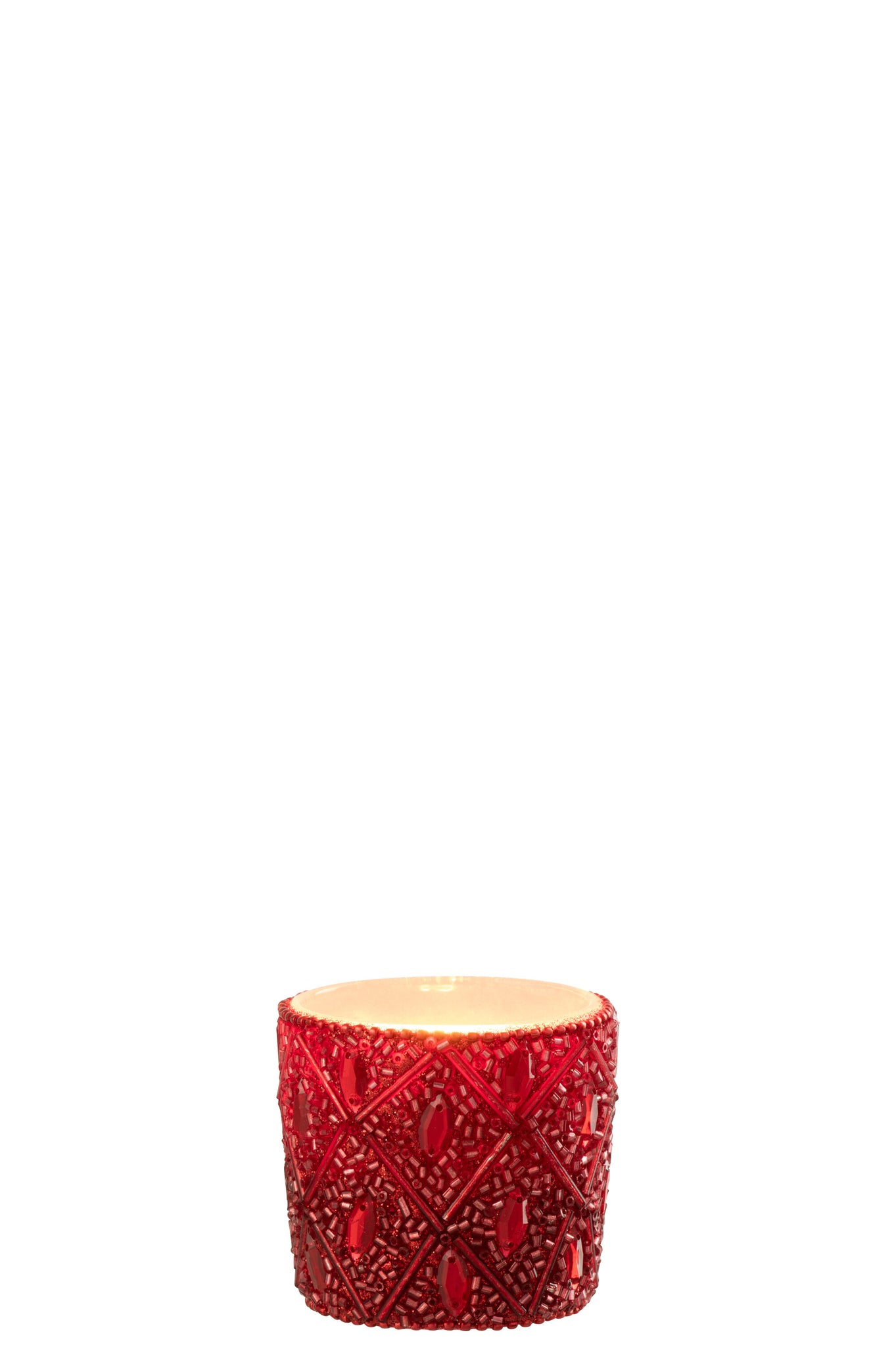 Theelicht Glas/Kralen Kerst Rood S - J-LINE