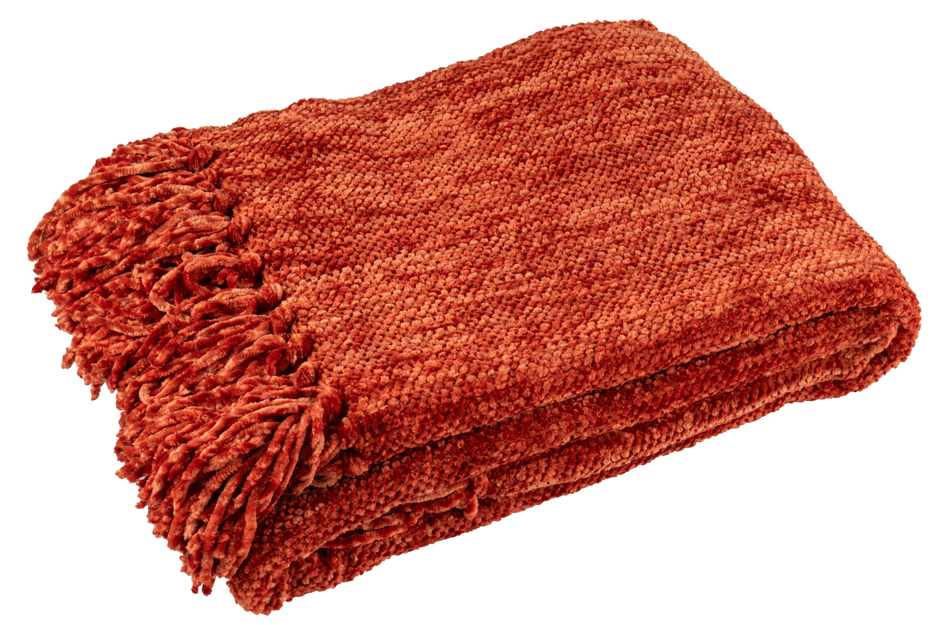 Plaid chenille polyester marron rouille - J-LINE