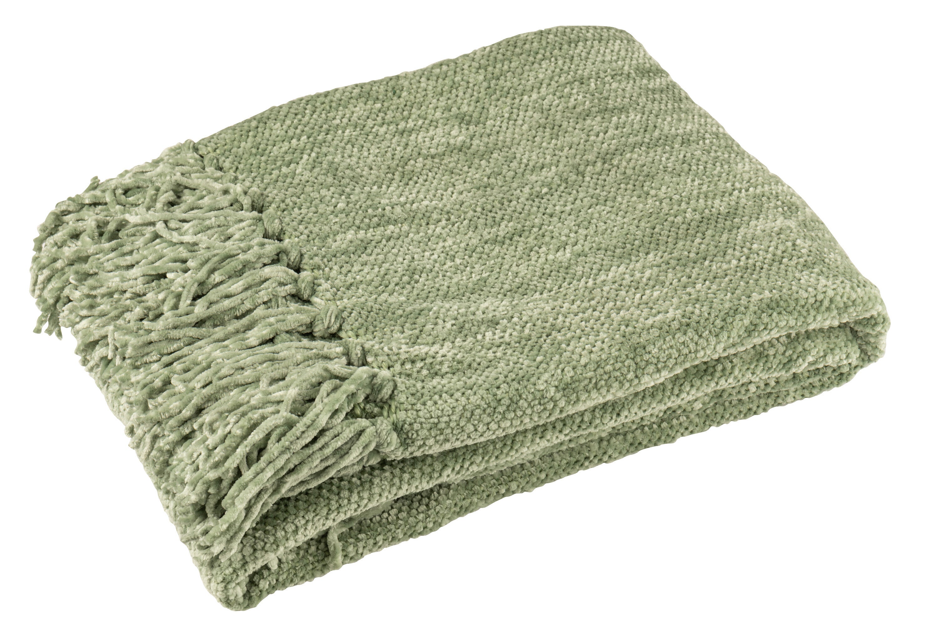 Plaid chenille polyester vert mousse - J-LINE