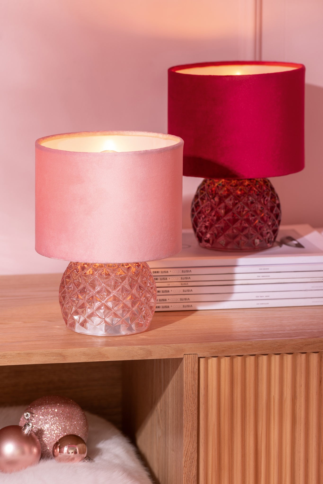 Tafellamp Glas Led Licht Roze - J-Line