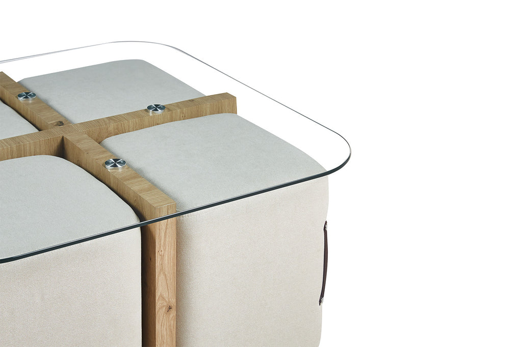 Salontafel 'Shana' met 4 poefs stof Decor Oude eik - RS