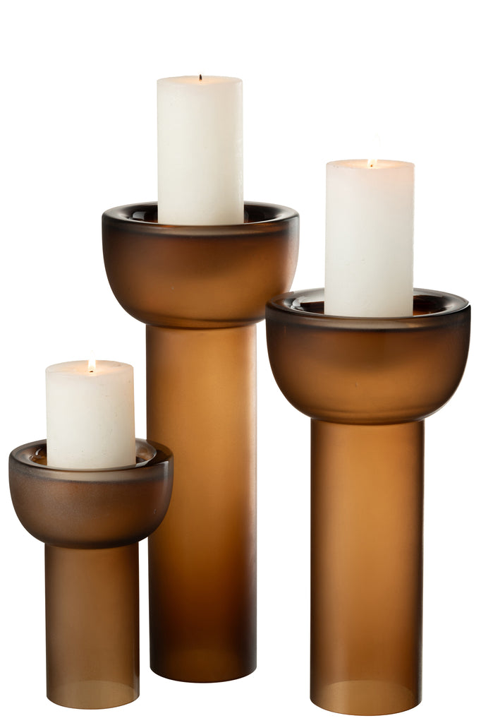 Vaas/Kaarsenhouder Yoko Glas Bruin L - J-LINE