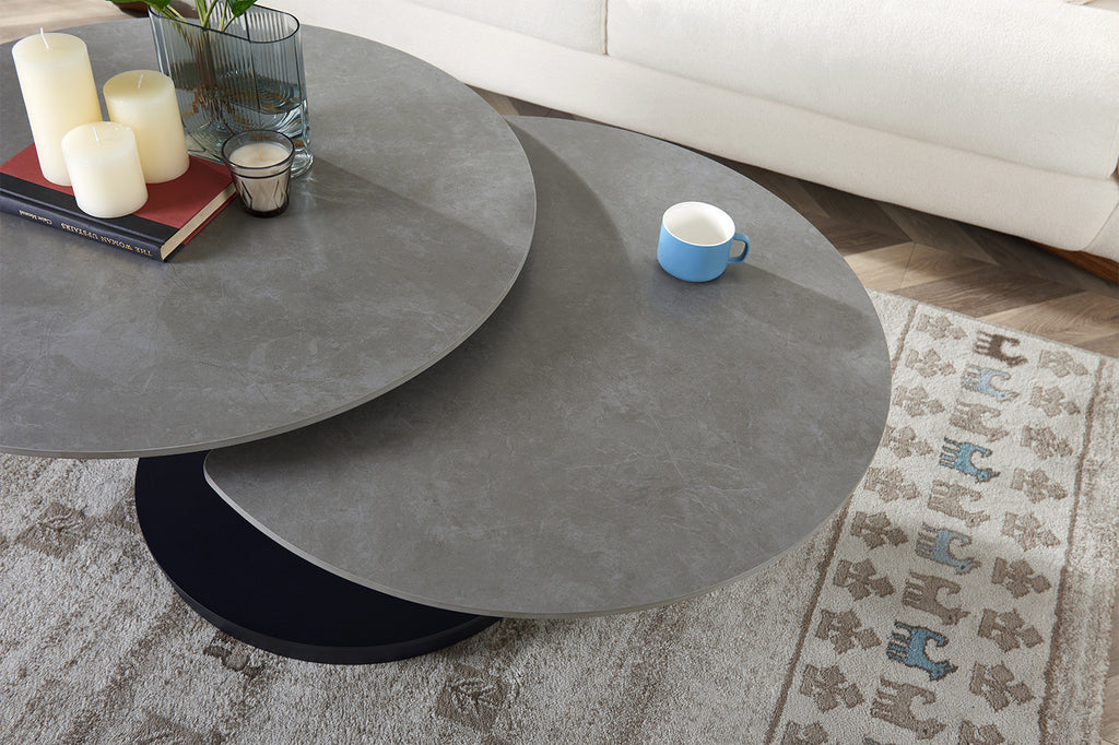 Salontafel 'Nara' Rond Draaibaar Steen Lichtgrijs - RS