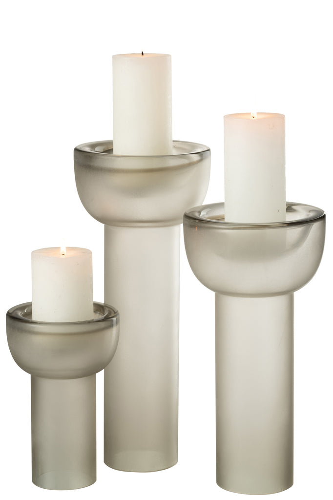 Vaas/Kaarsenhouder Yara Glas Greige L - J-LINE