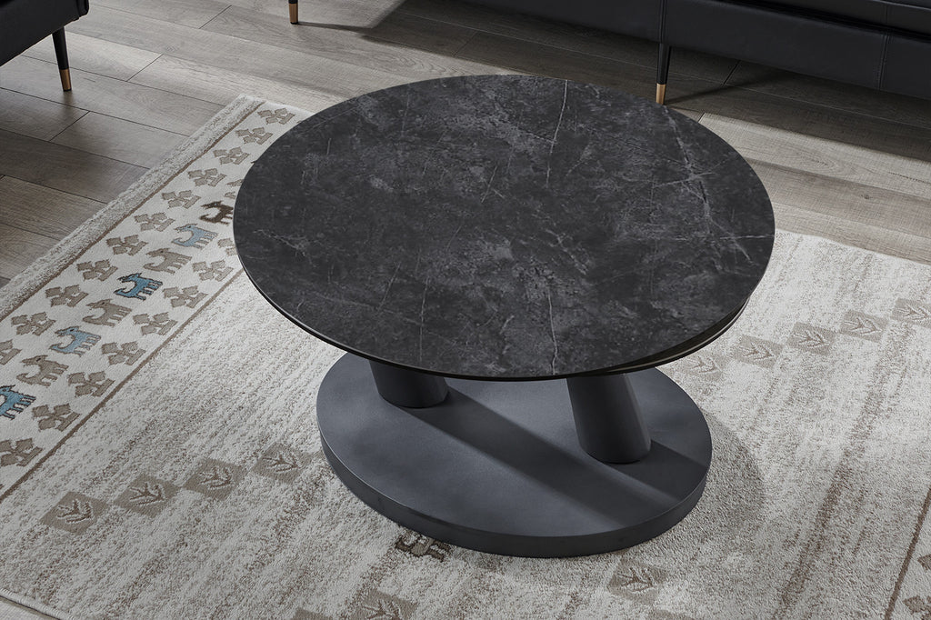 Salontafel 'Sapporo' Rond Draaibaar Steen Donkergrijs - RS