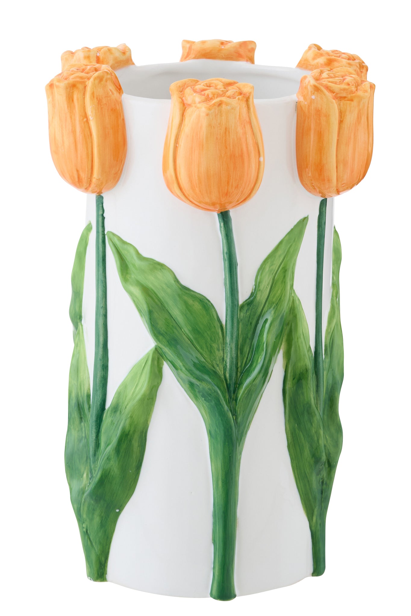 Tulpenvaas keramisch wit/oranje L - J-LINE