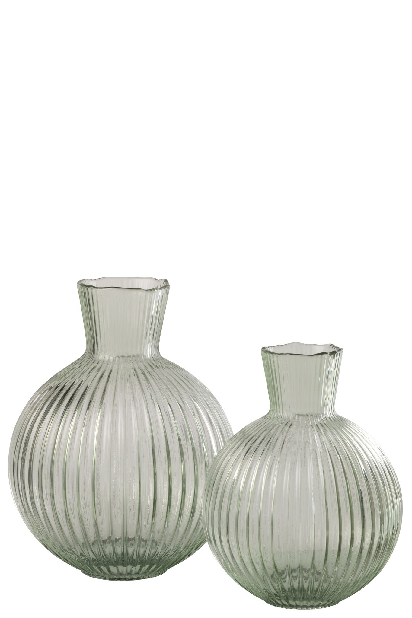 bolvormige vaas van geribbeld glas in grijs-groen S - J-LINE
