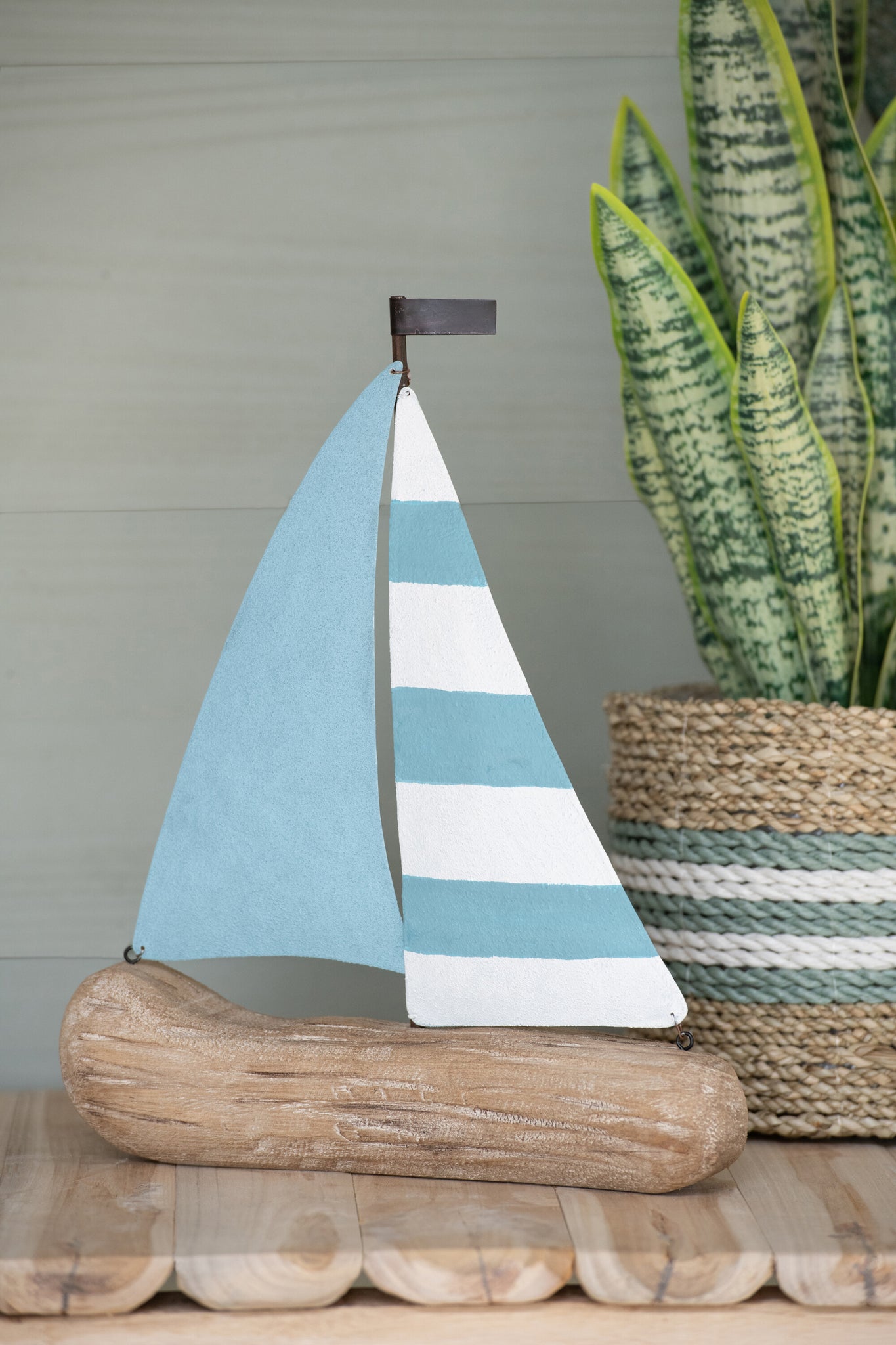 Zeilboot van paulowniahout naturel/lichtblauw L - J-LINE