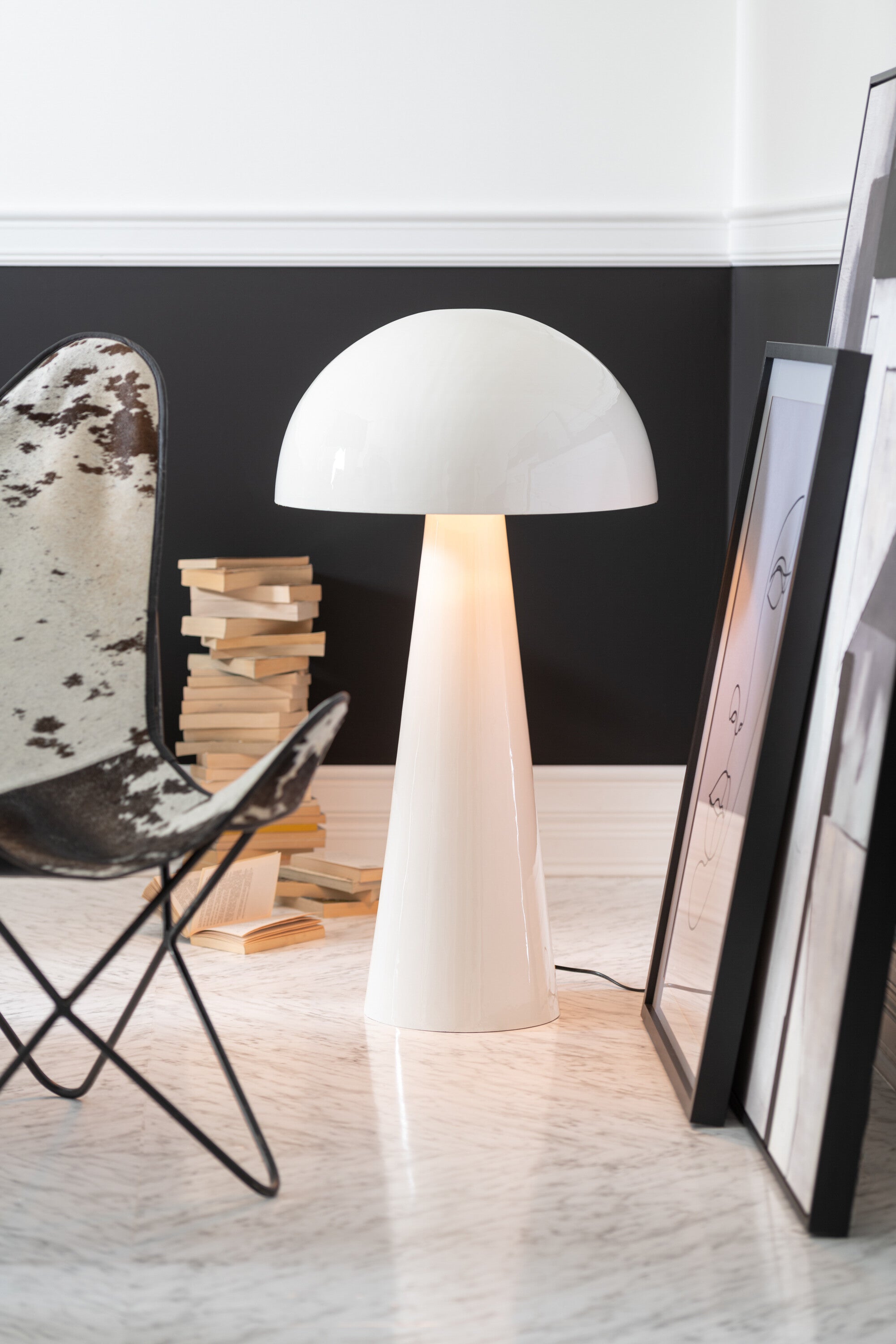 Lounge Stoel Koeienhuid/Metaal Wit/Zwart - J-LINE