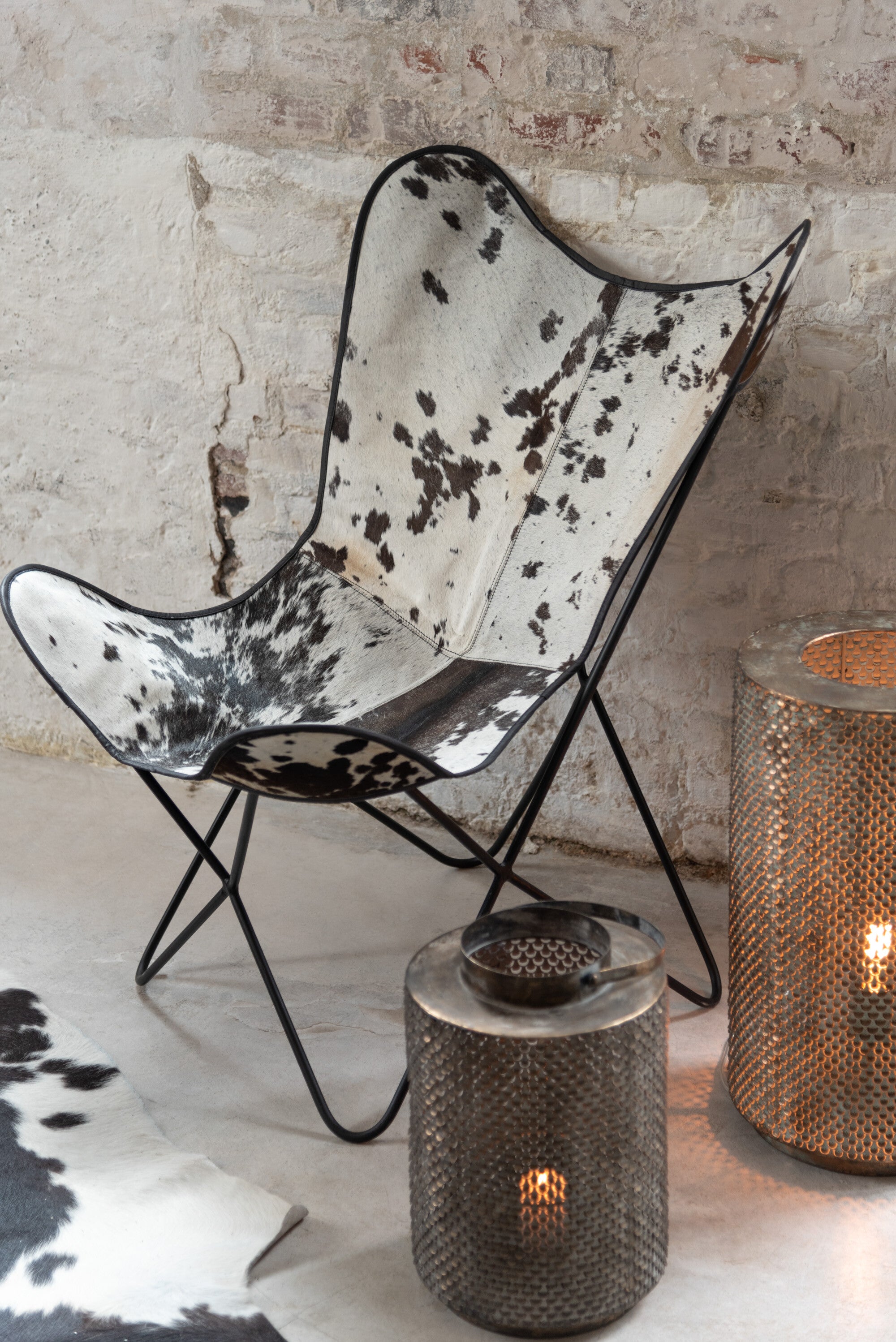 Lounge Stoel Koeienhuid/Metaal Wit/Zwart - J-LINE