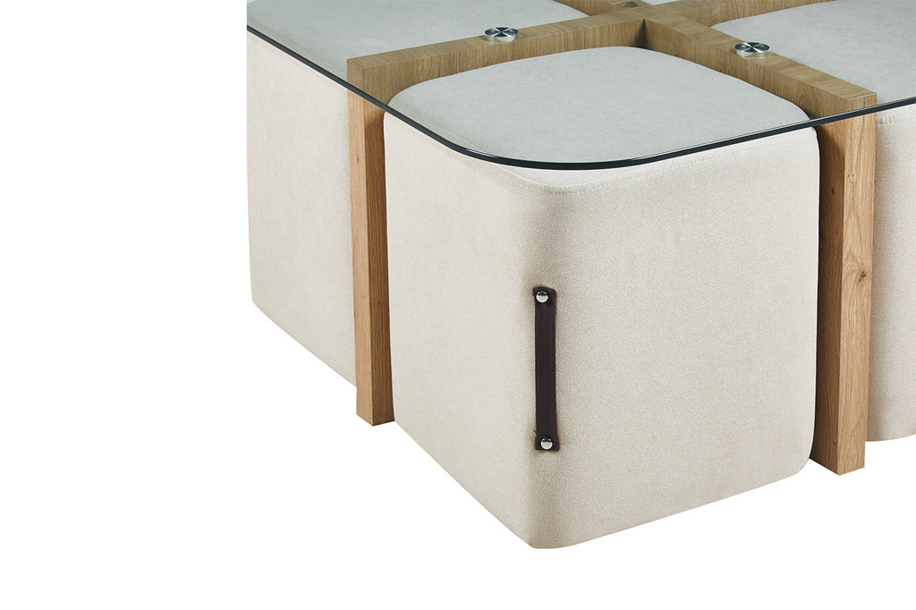 Salontafel 'Shana' met 4 poefs stof Decor Oude eik - RS